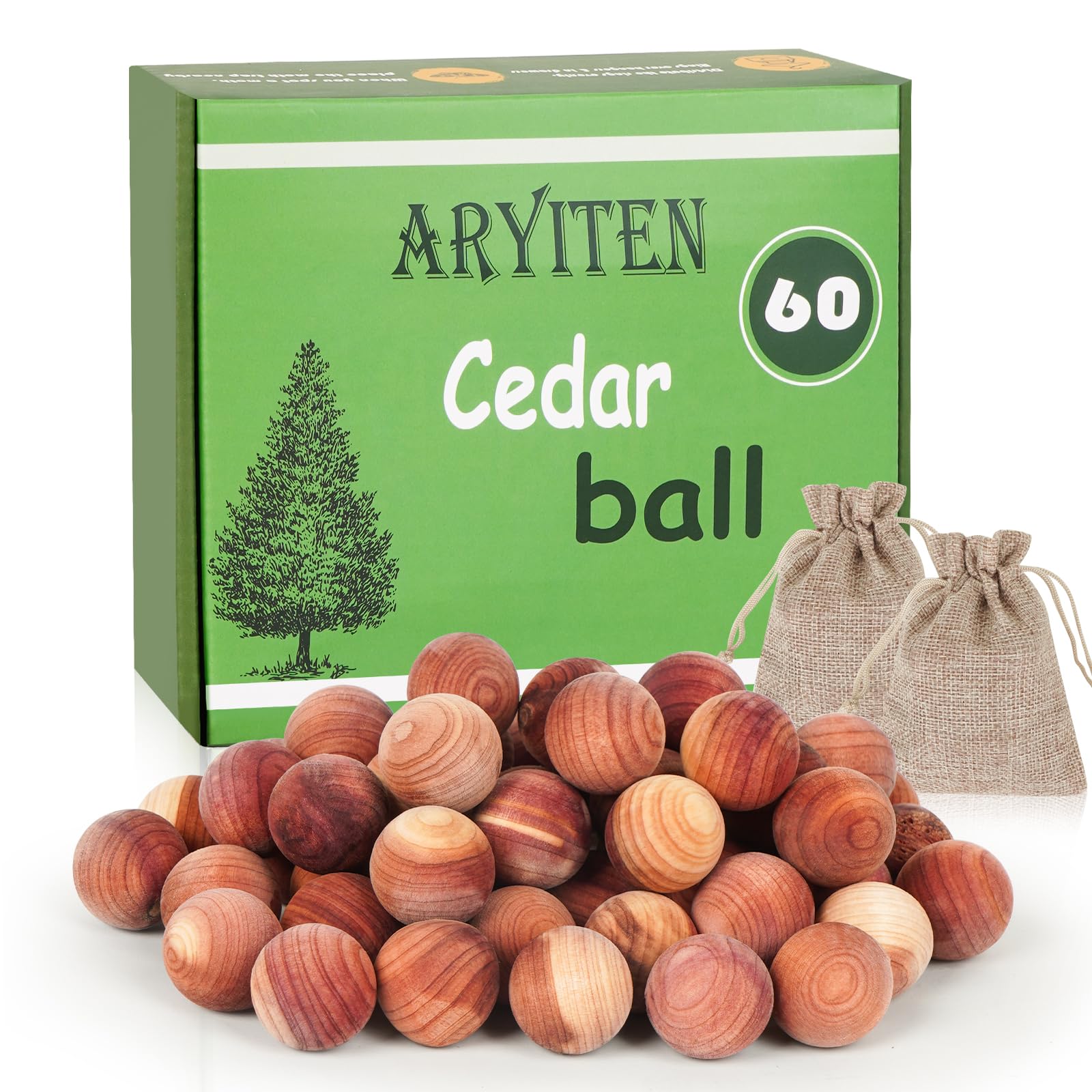 Natural Cedar Balls for Clothes Storage - 60 Pack Aromatic Cedar Wood Balls for Wardrobe, Kitchen, Closet & Drawer Freshener | Moth Repellent & Odor Eliminator for Home Organization & Laundry Care