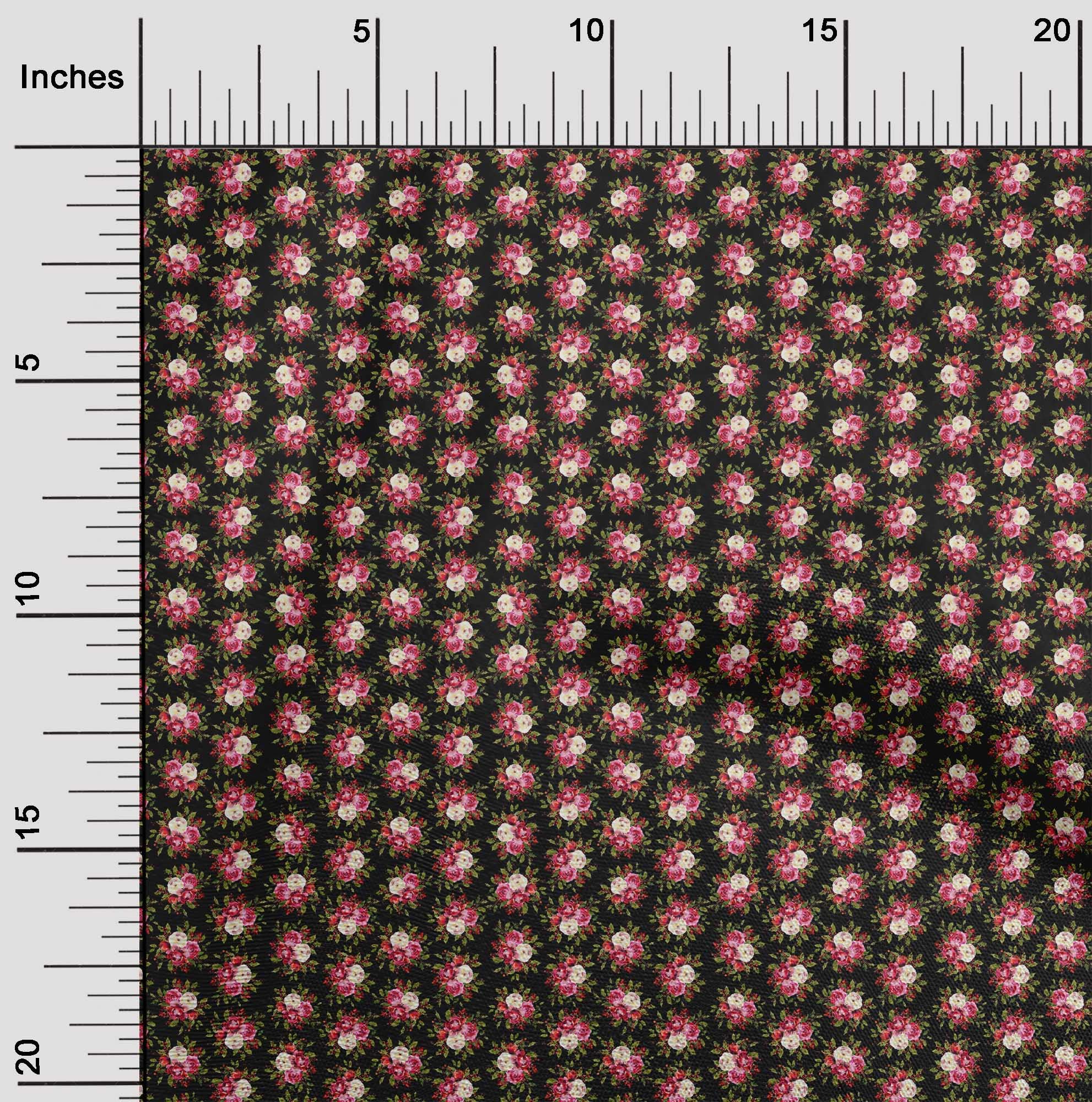 oneOone Polyester Lycra Black Floral Printed Fabric - 56 Inch Wide Sewing Material for DIY Crafts, Dresses & Home Decor | Premium Stretch Fabric by The Yard