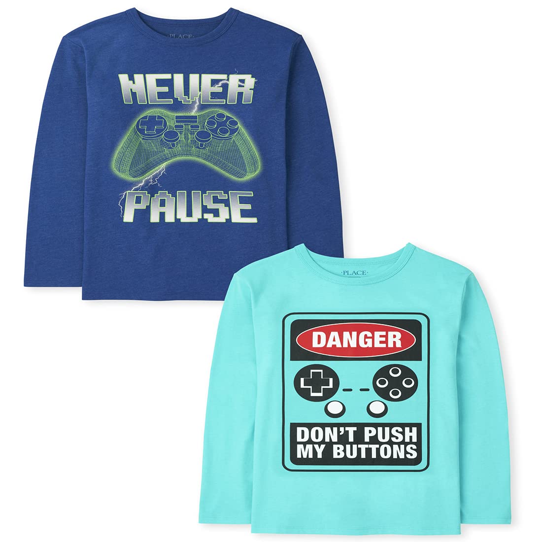 The Children's Place Boys' Long Sleeve Graphic T-Shirts Multipack - Cool Gamer Designs for School, Playdates & Everyday Wear