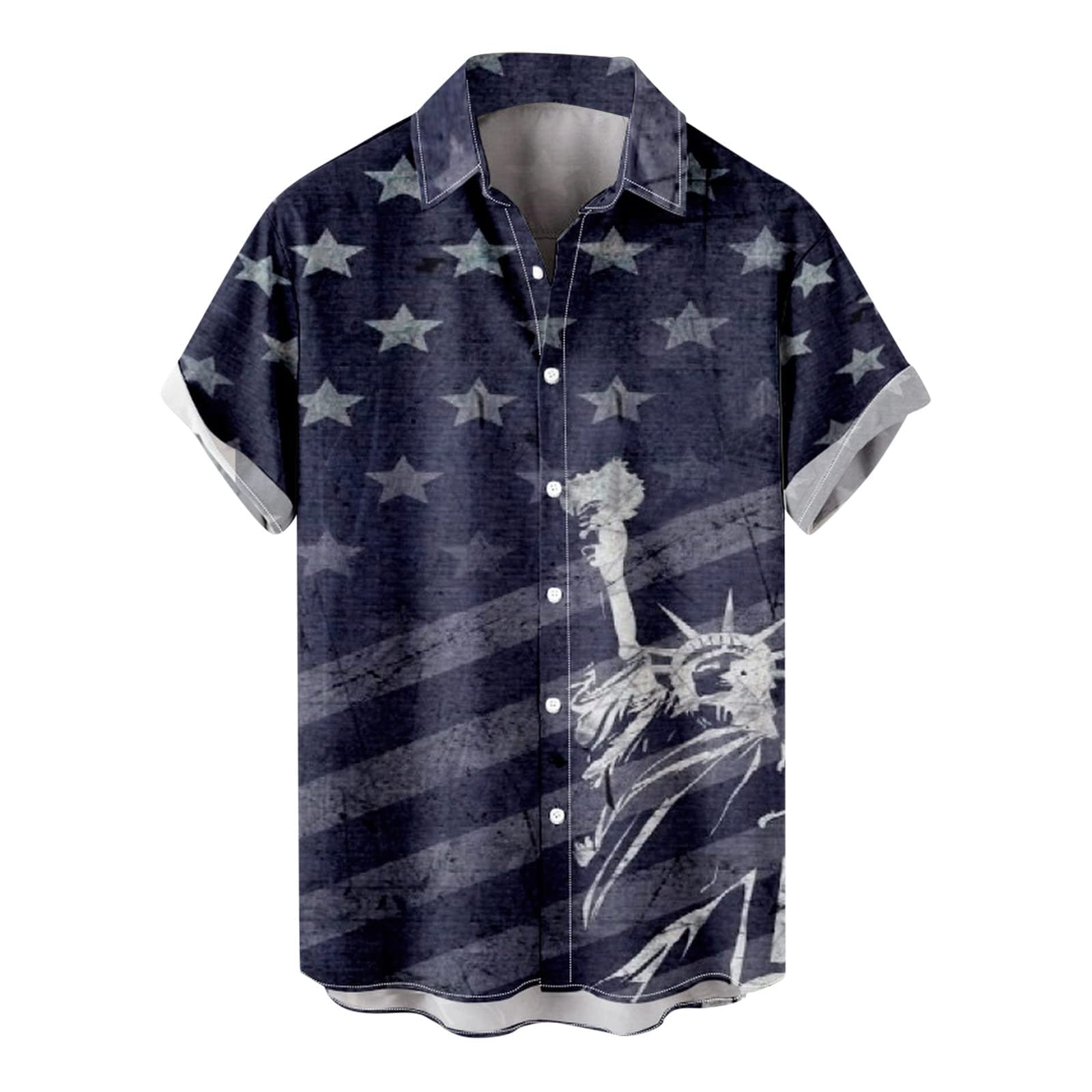 Men's Patriotic American Flag Shirt - Casual Short Sleeve Button Down Shirt for Summer, Beach & Outdoor Activities - Relaxed-Fit Camp Shirt for BBQ, 4th of July & Vacation Wear