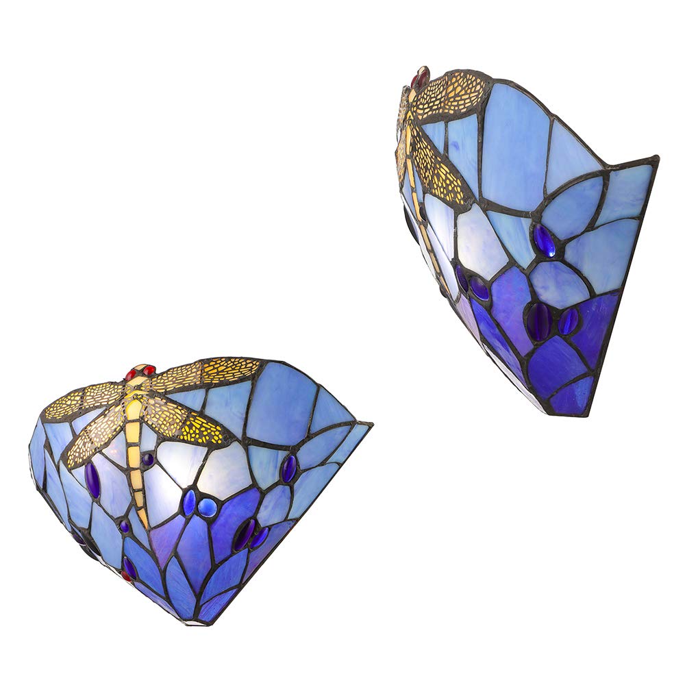 Dragonfly Pattern Tiffany Style Stained Glass Wall Sconce - 14