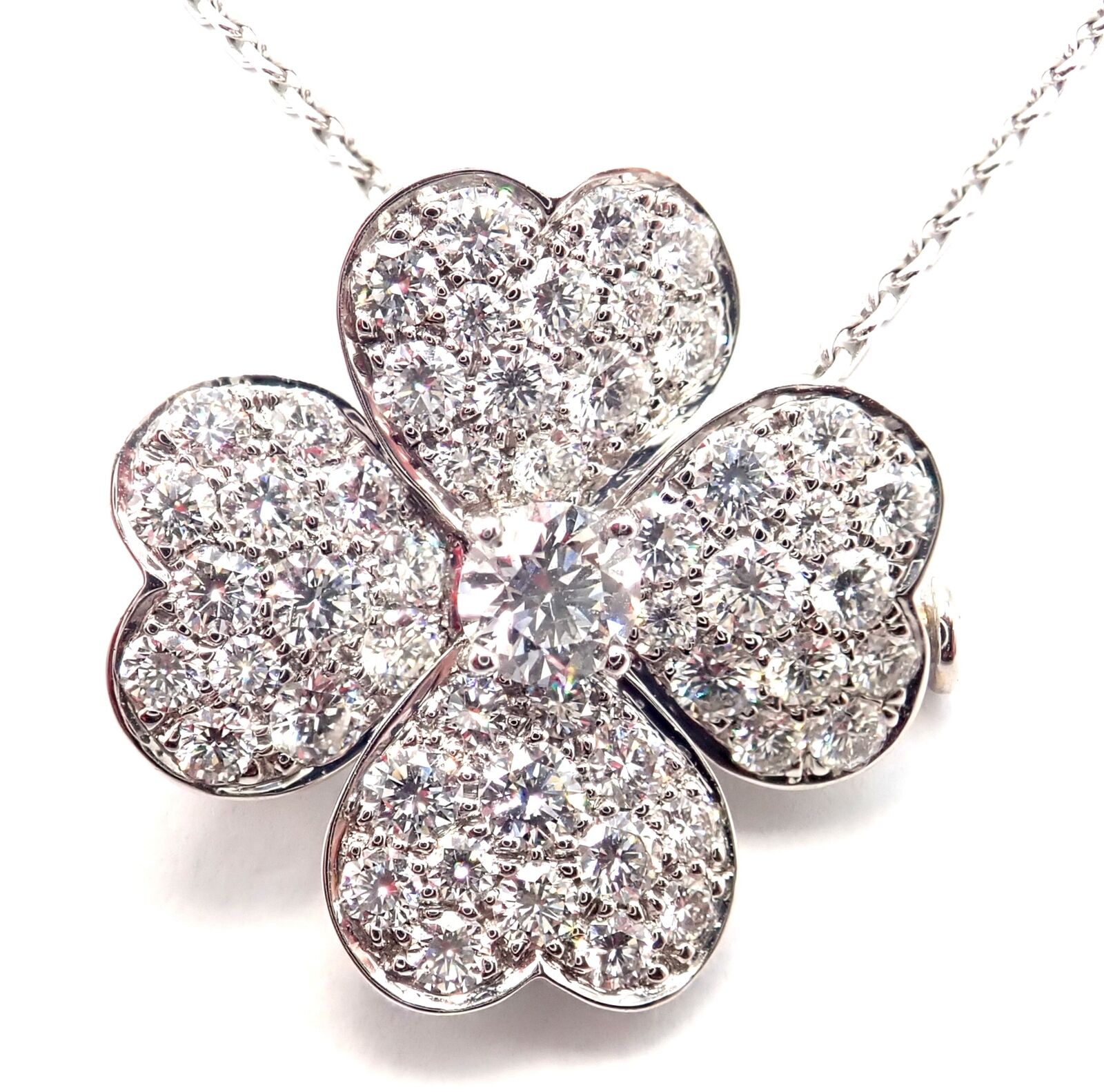 Van Cleef & Arpels Cosmos 18k White Gold Diamond Brooch Pendant Necklace - Luxury Jewelry for Women, Elegant Gift for Anniversary & Special Occasions