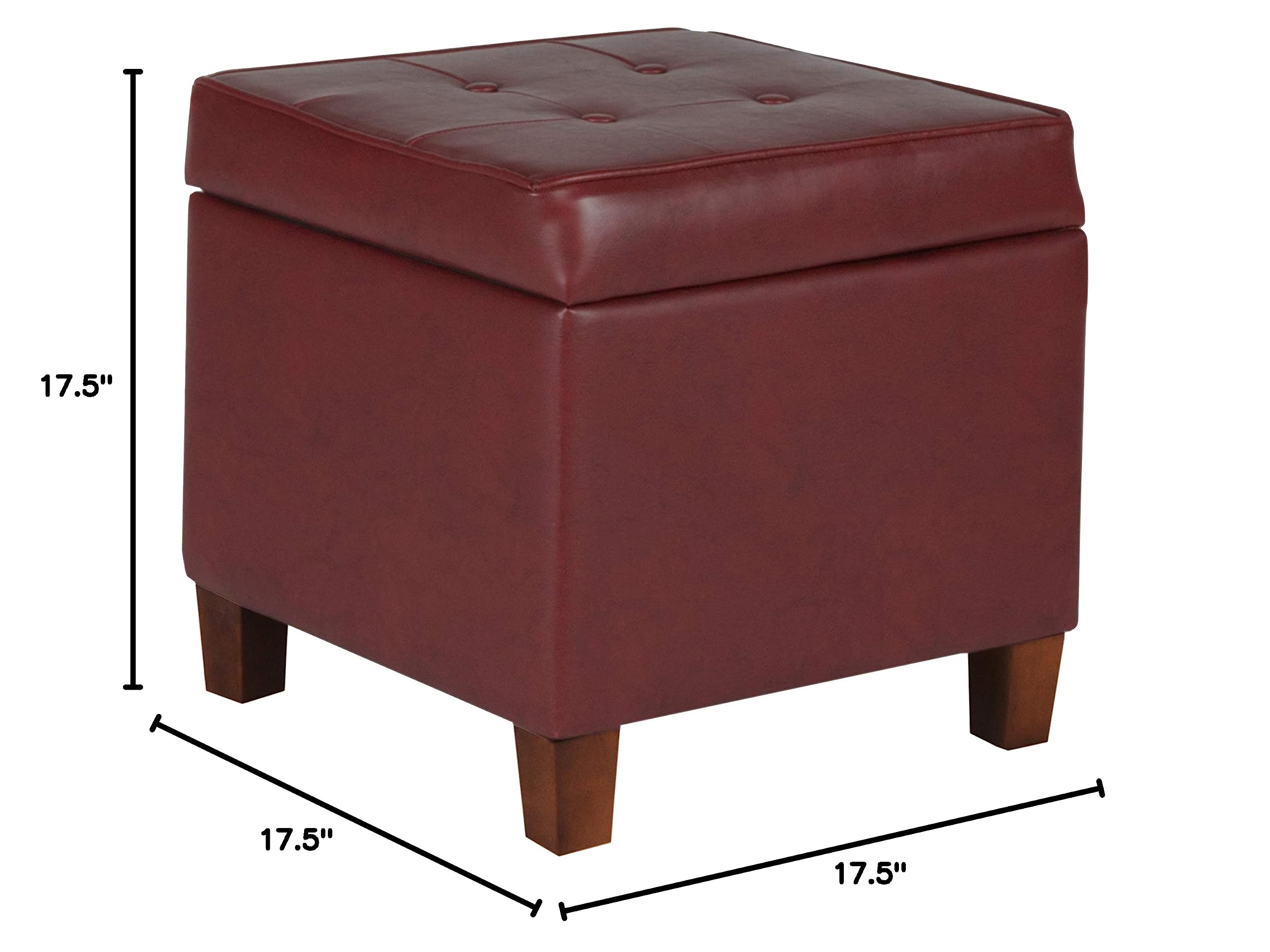 HomePop Red Faux Leather Storage Ottoman Bench - Foldable Footrest with Hidden Storage Compartment, Perfect for Living Room, Bedroom or Entryway Organization