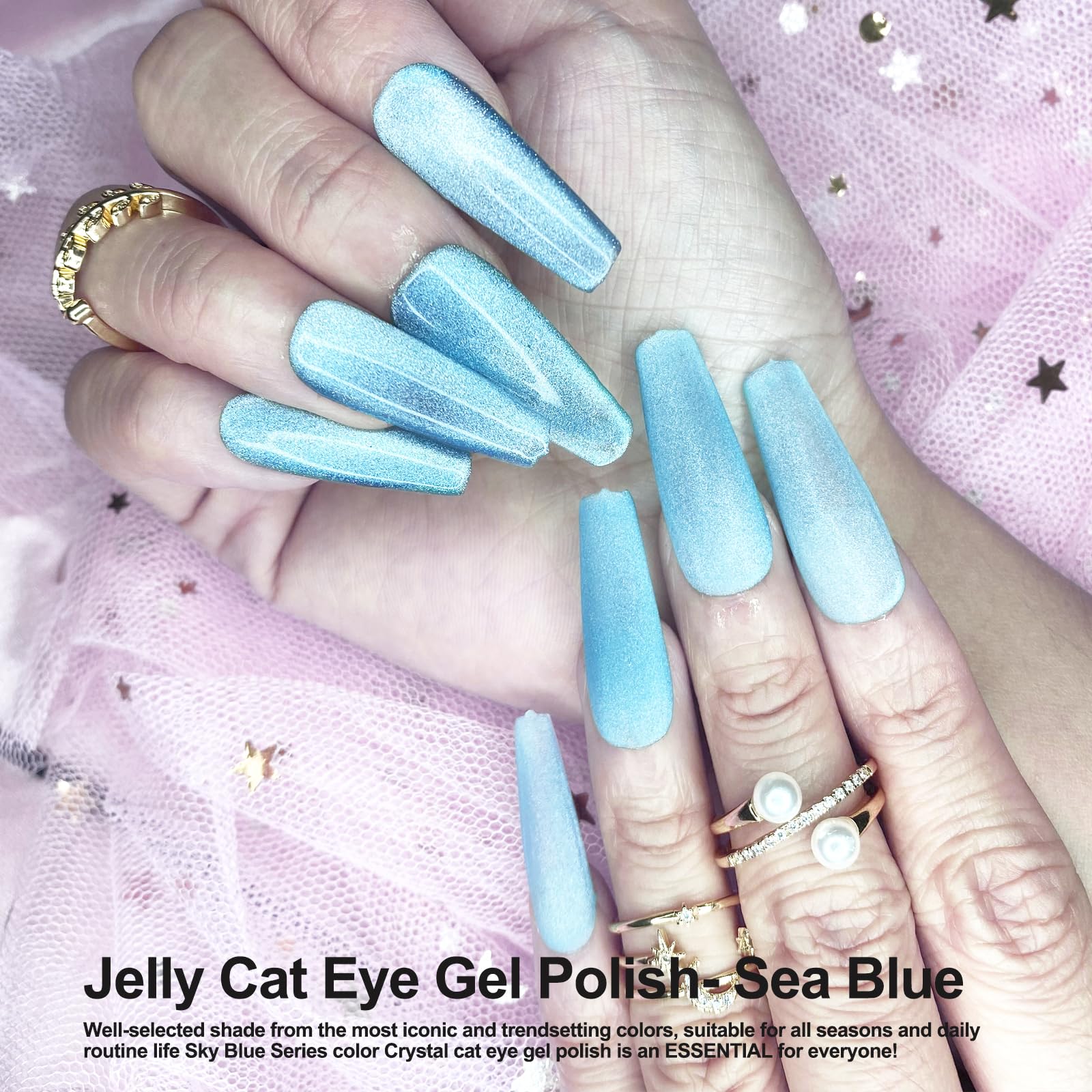 NAILGIL Magnetic Cat Eye Gel Nail Polish - Jelly Blue Galaxy Holographic Soak Off UV/LED Gel - Professional Salon Quality for DIY Nail Art at Home | Perfect for Manicures, Parties & Special Occasions