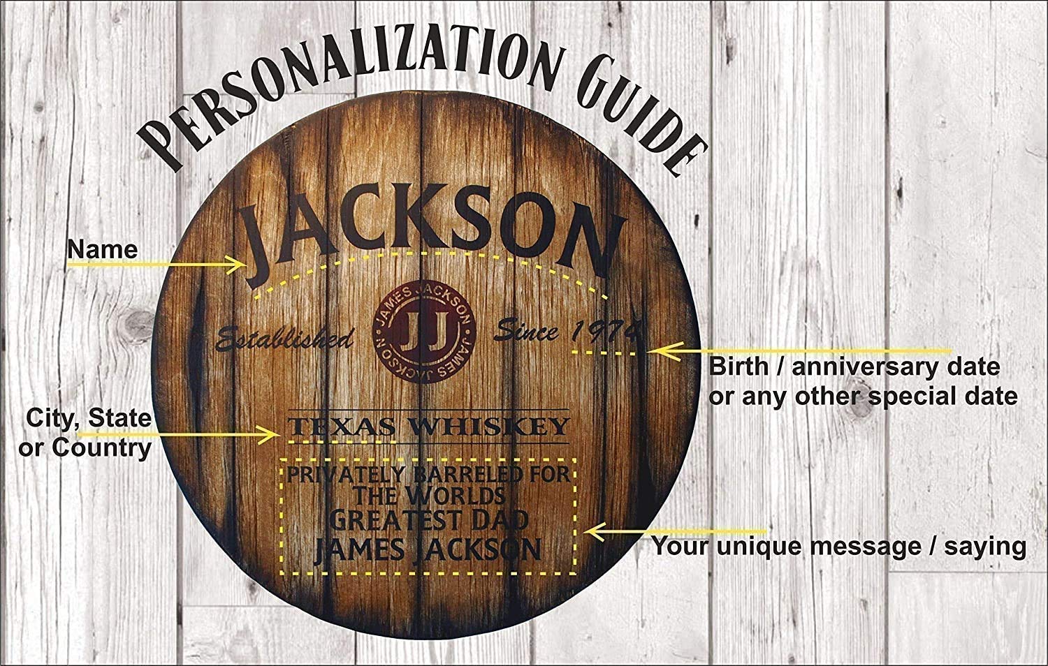 Personalized Wooden Table Top from Whiskey & Wine Barrel Lids - Custom Rustic Home Bar Furniture for Men (16/20/24/30/36/40/42/46 Inch) - Perfect for Man Caves, Living Rooms & Unique Gift Ideas