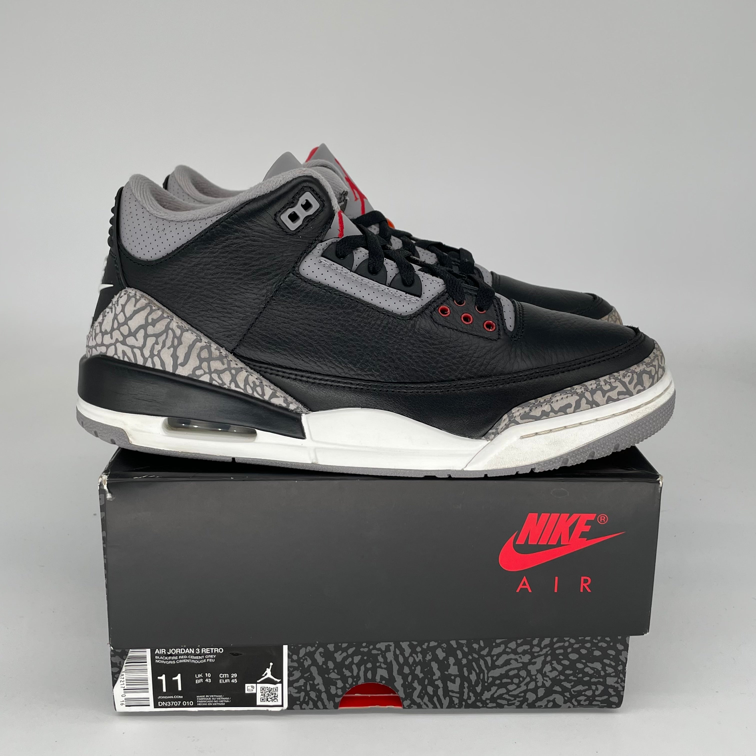 AIR JORDAN 3 Retro Black Cement Men's Basketball Shoes Size 11 - DN3707-010 | Authentic Sneakers for Streetwear & Basketball Games