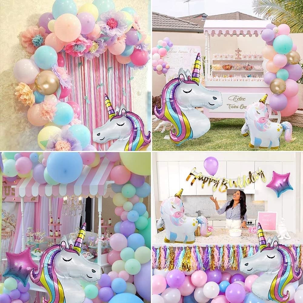 Unicorn Balloons Arch Garland Kit - 5/12/18 Inch Pastel Balloons Set with Macaron & Rainbow Balloons for Girls Birthday Party, Baby Shower, Wedding Decorations - Perfect for Unicorn Themed Events, Kids Room Decor, and Photo Backdrops