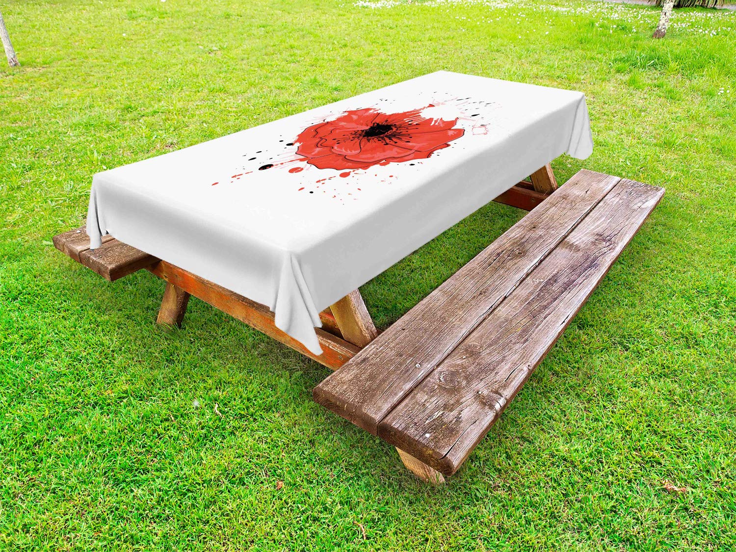 Ambesonne Poppy Flower Outdoor Tablecloth - Washable Picnic Table Cover 58