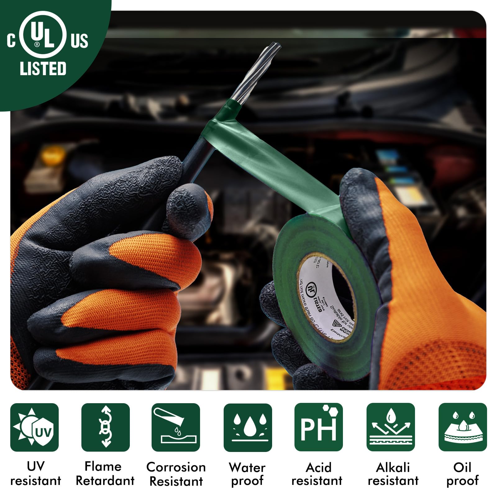 Professional Grade PVC Electrical Tape - UL/CSA Listed Insulating Vinyl Tape for Electrical Repairs, Automotive & Equipment (3/4 in x 66 ft, Green, 10 Rolls) - Perfect for Wiring, DIY Projects & Industrial Use