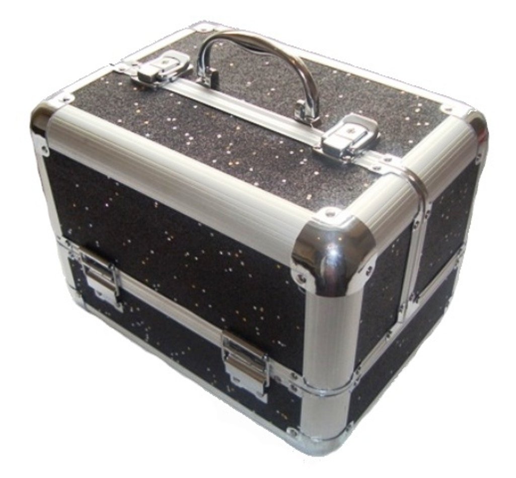 Sparkly Glitter Aluminum Makeup Vanity Case - Portable Cosmetic Organizer for Beauty & Nail Supplies (Black) | Perfect for Travel, Home & Salon Use