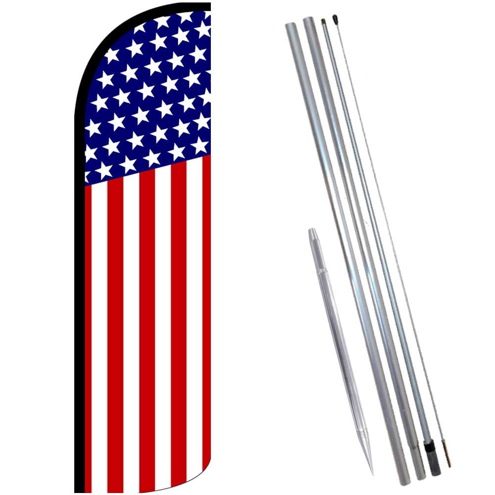 Premium USA Flag Pattern Windless Feather Banner Kit - Includes Flag, Pole & Ground Mount | Perfect for Patriotic Home Decor, Outdoor Events & National Holidays