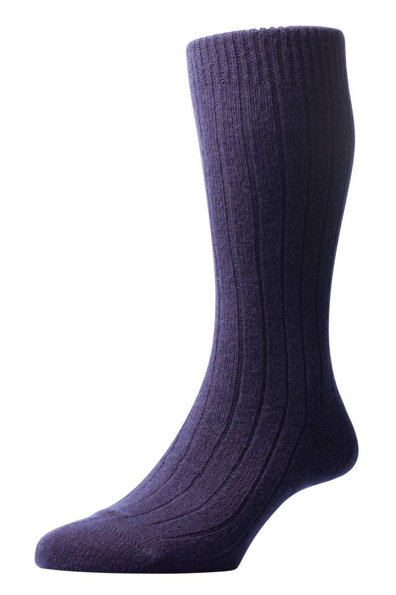 Pantherella Men's Waddington Rib Luxury Cashmere Socks - Navy Blue - Premium Soft Warm Winter Socks for Business & Formal Occasions