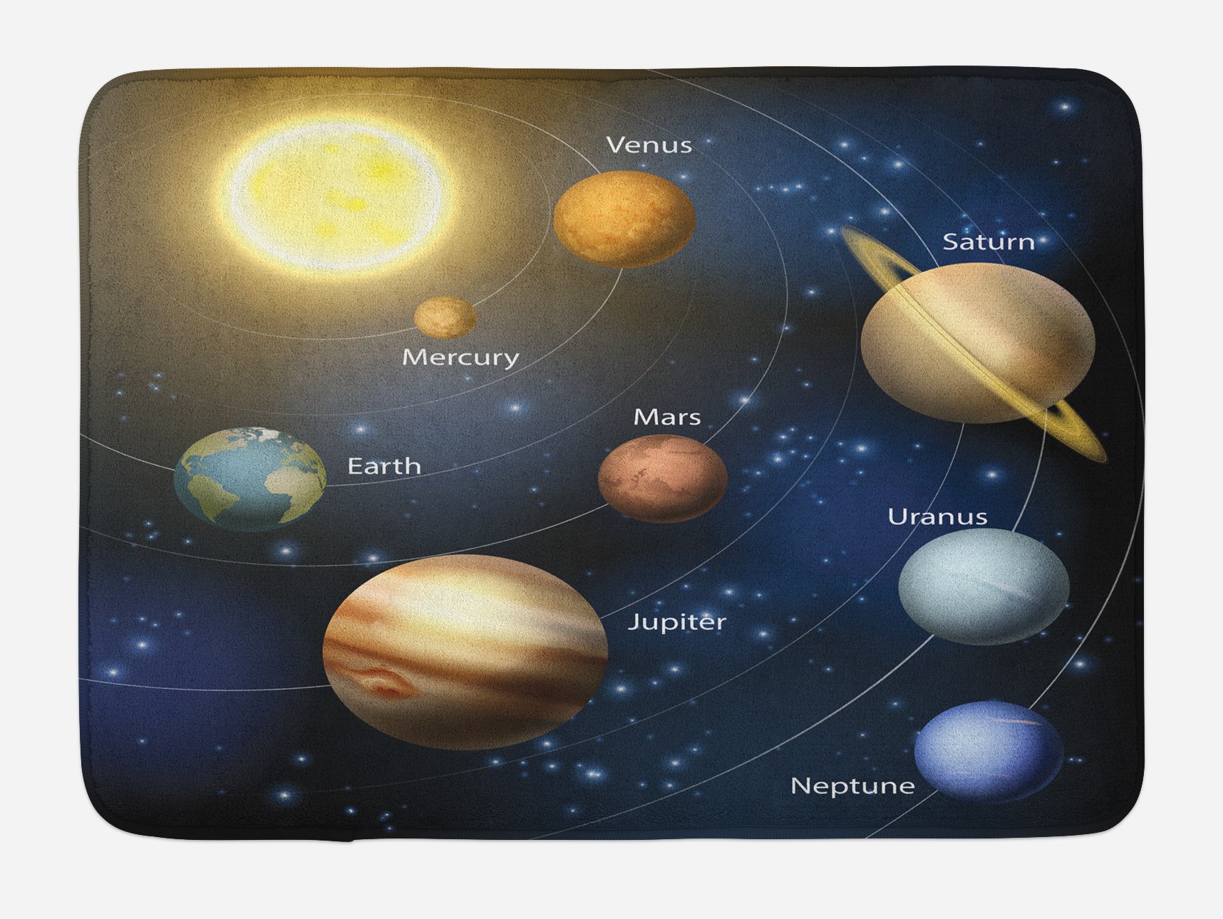 Ambesonne Solar System Bath Mat - Non-Slip Astronomy Themed Bathroom Rug with Planets & Sun Design, 30.2