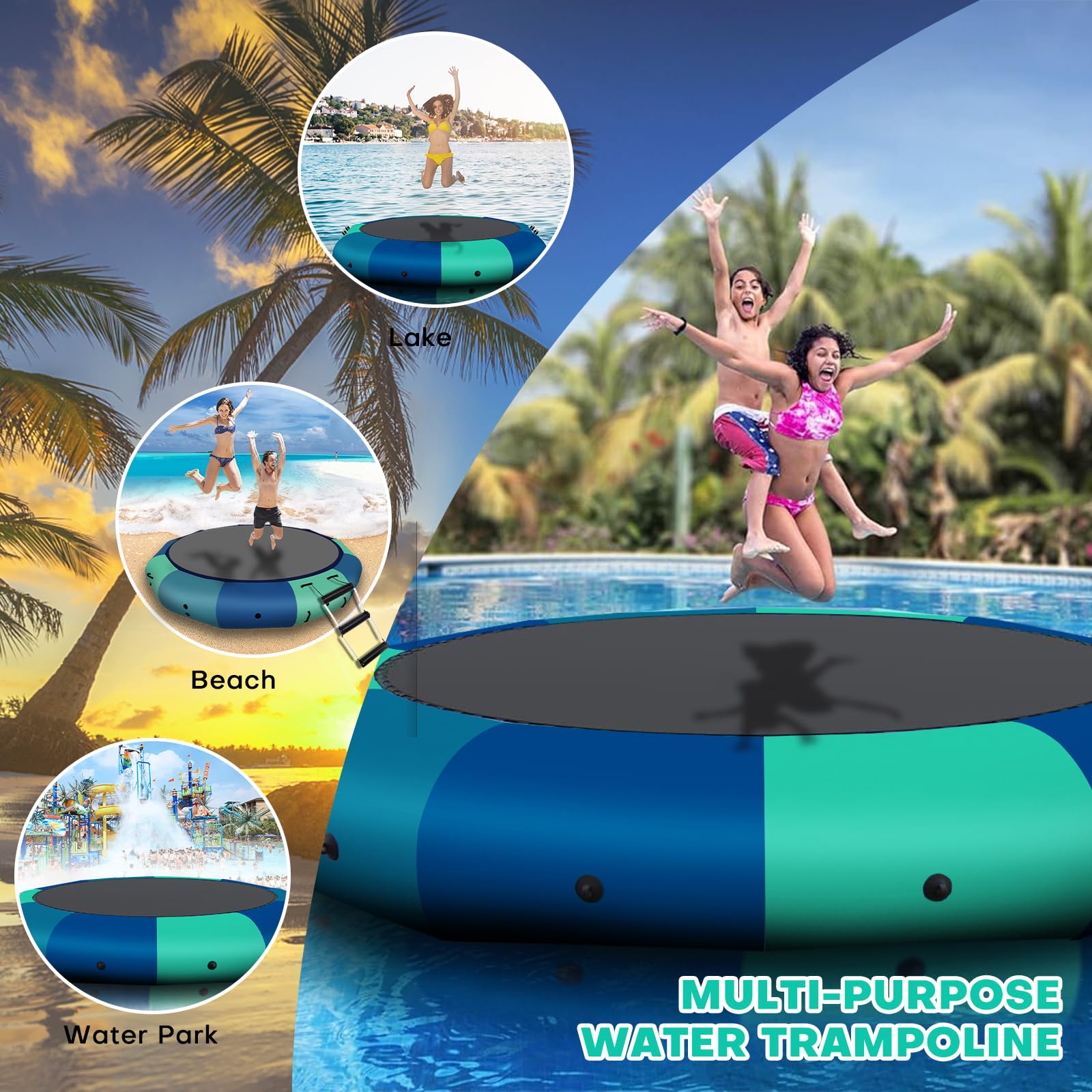 BEYOND MARINA 10FT Inflatable Water Trampoline for Lake, Beach & Pool - Heavy Duty Floating Bouncer with Electric Pump for Adults & Kids - Perfect for Water Sports, Summer Fun & Backyard Parties