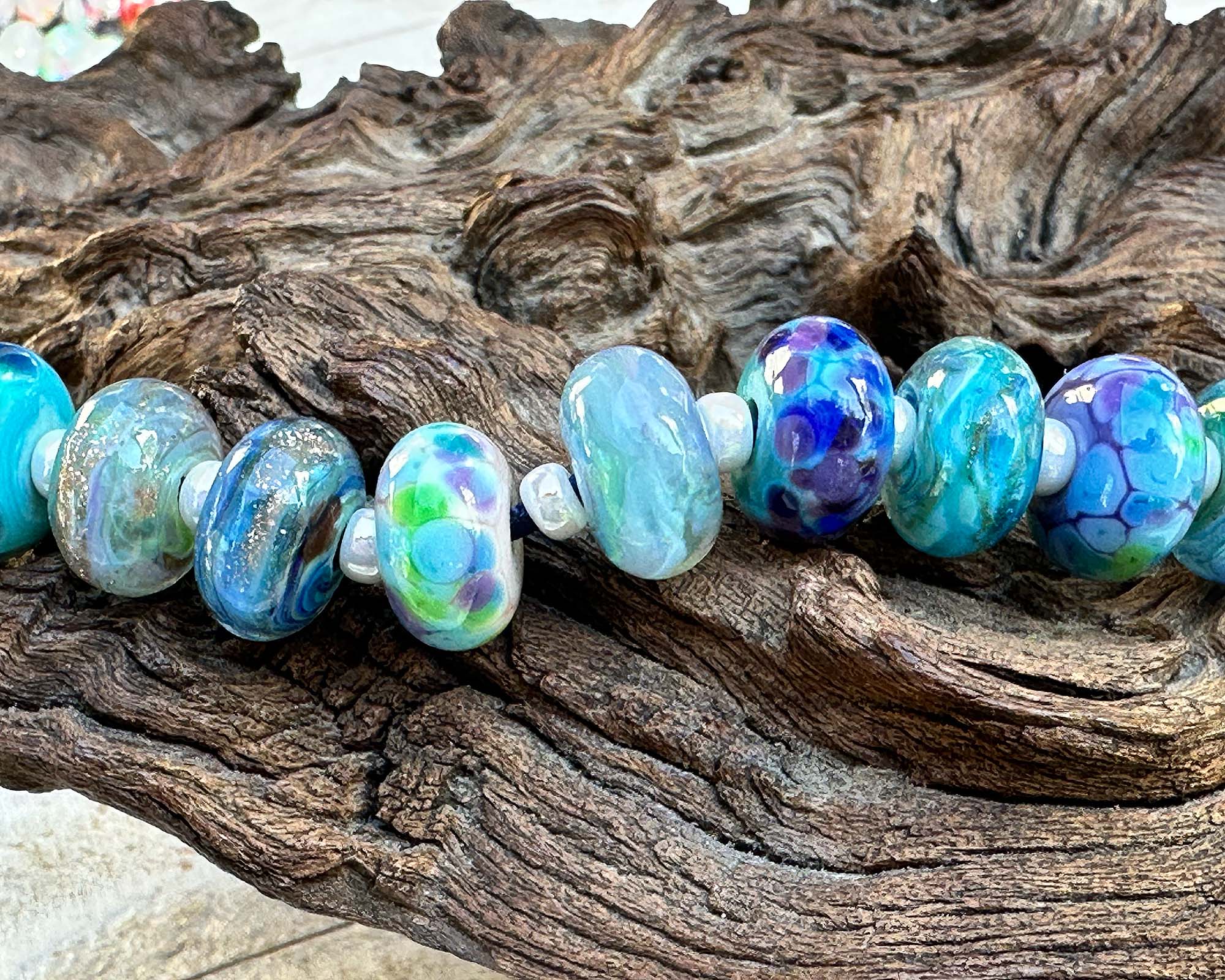 9 Blue Orphan Mix Lampwork Glass Beads Set for Jewelry Making - DIY Bracelet, Necklace & Craft Projects (SRA)