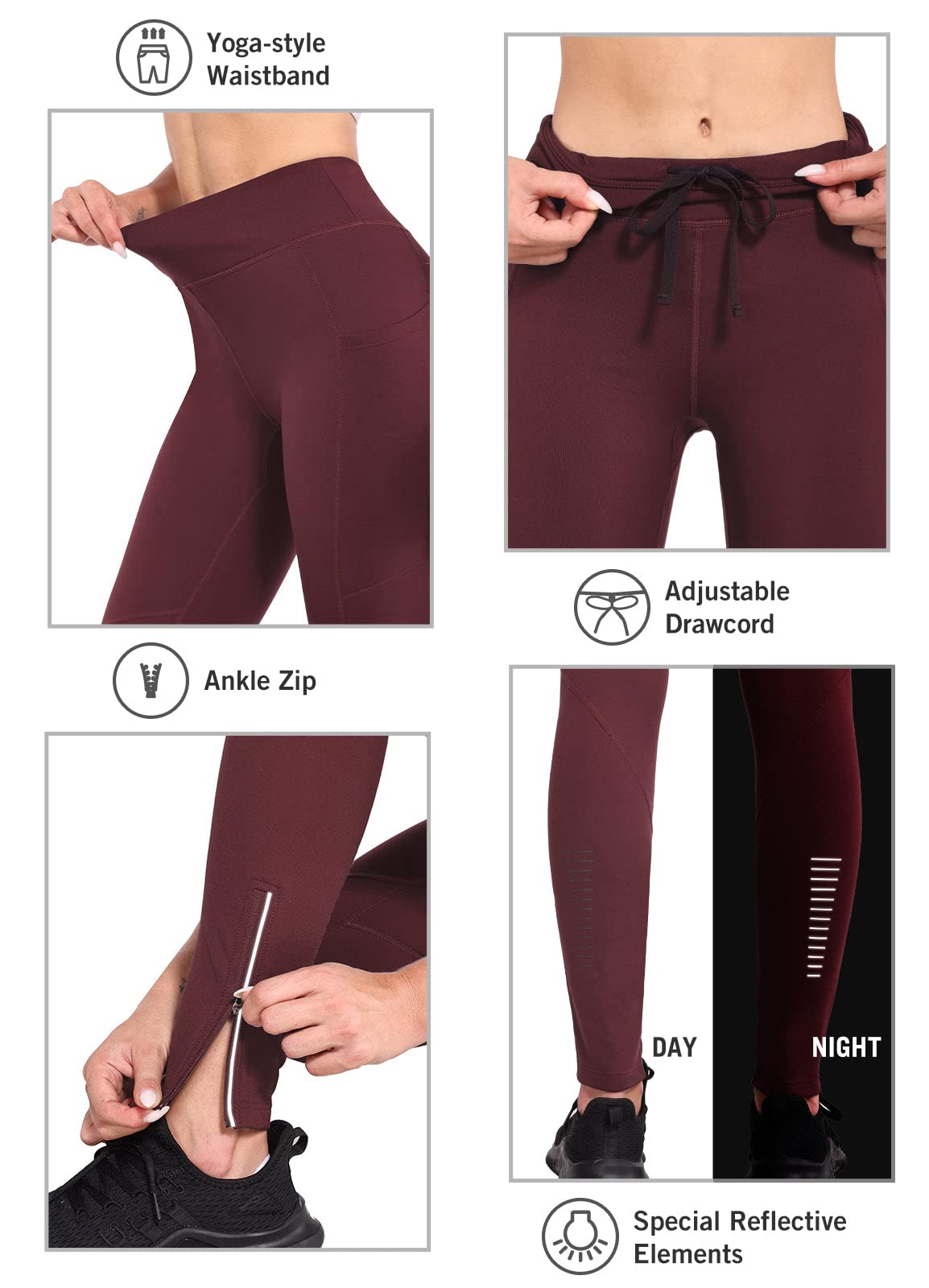 Baleaf Women's Fleece Lined Leggings - Water Resistant Winter Running Tights with Zip Pockets for Hiking, Yoga & Cold Weather Outdoor Activities