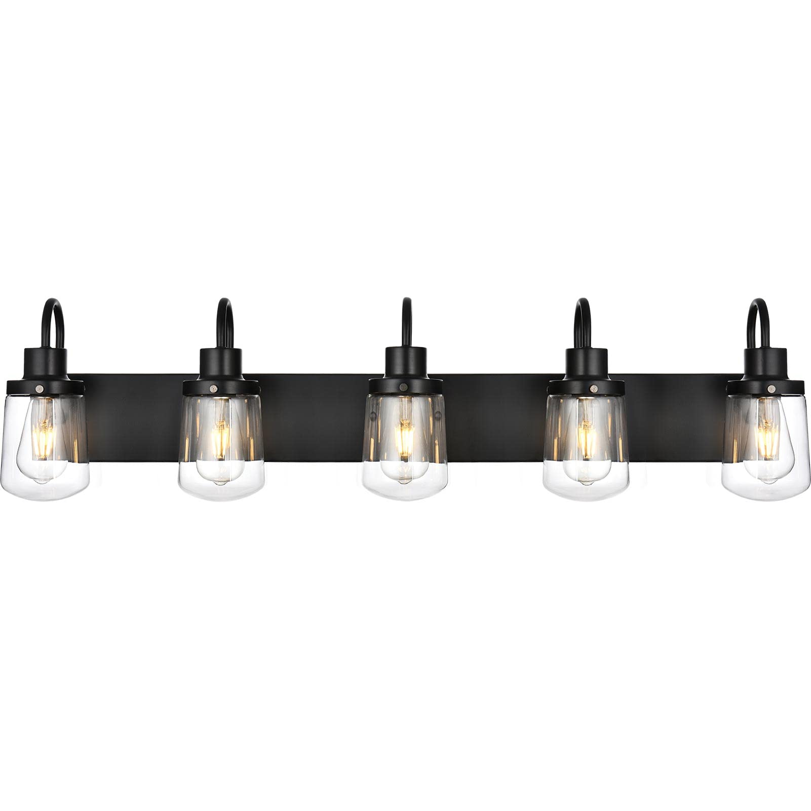 Black Vanity Light Fixture with 5 Clear Glass Globe Shades - Modern Bathroom Mirror Lighting for Hallway, Kitchen & Living Room - Perfect for Makeup, Shaving & Home Decor