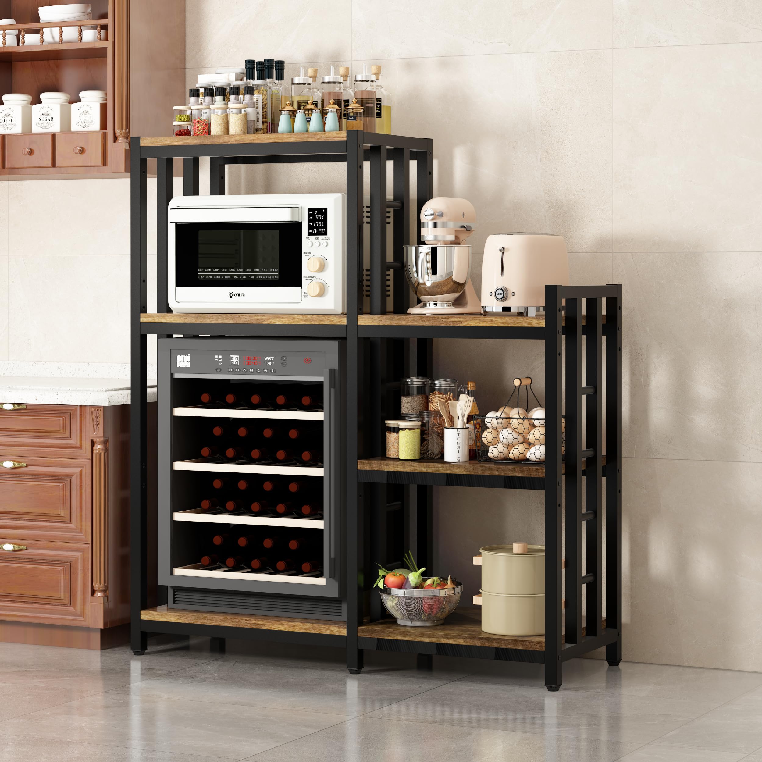 6-Tier Kitchen Baker's Rack with Storage Shelf - Microwave Stand, Spice Organizer for Kitchen, Living Room, Office - Sturdy Coffee Bar & Mini Fridge Shelf for Pots, Pans & Small Appliances (Brown) - Perfect for Small Space Organization & Home Decor
