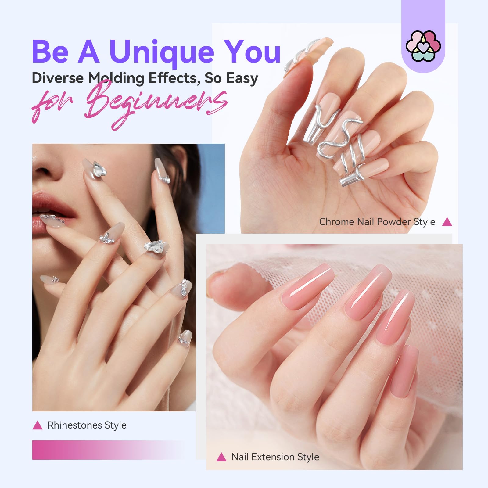 SAVILAND Solid Builder Nail Gel Kit - Clear White Pink Non-Sticky 3D UV Gel with Nail Drill & Chrome Powder for Nail Extensions, Sculpting & Nail Art | Perfect for Beginners & DIY Manicures at Home or Salon