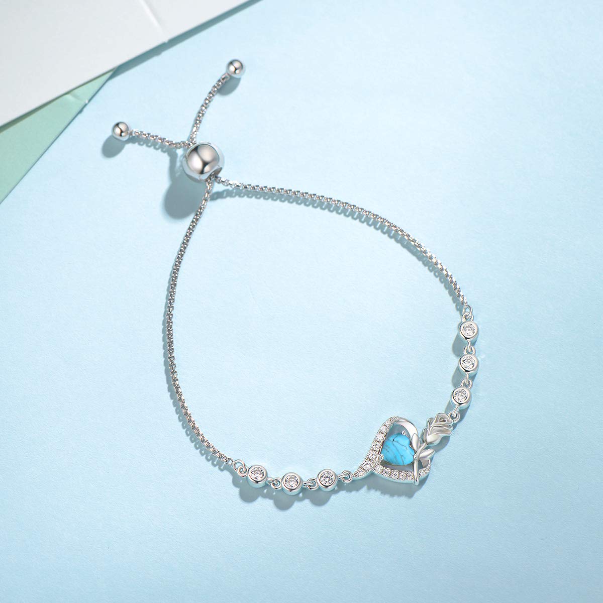 **AGVANA December Birthstone Turquoise Necklace & Bracelet Set for Women - Sterling Silver CZ Rose Flower Heart Pendant - Perfect Mothers Day Gifts, Anniversary & Birthday Presents for Her - Ideal for Casual Wear, Date Nights & Special Occasions**