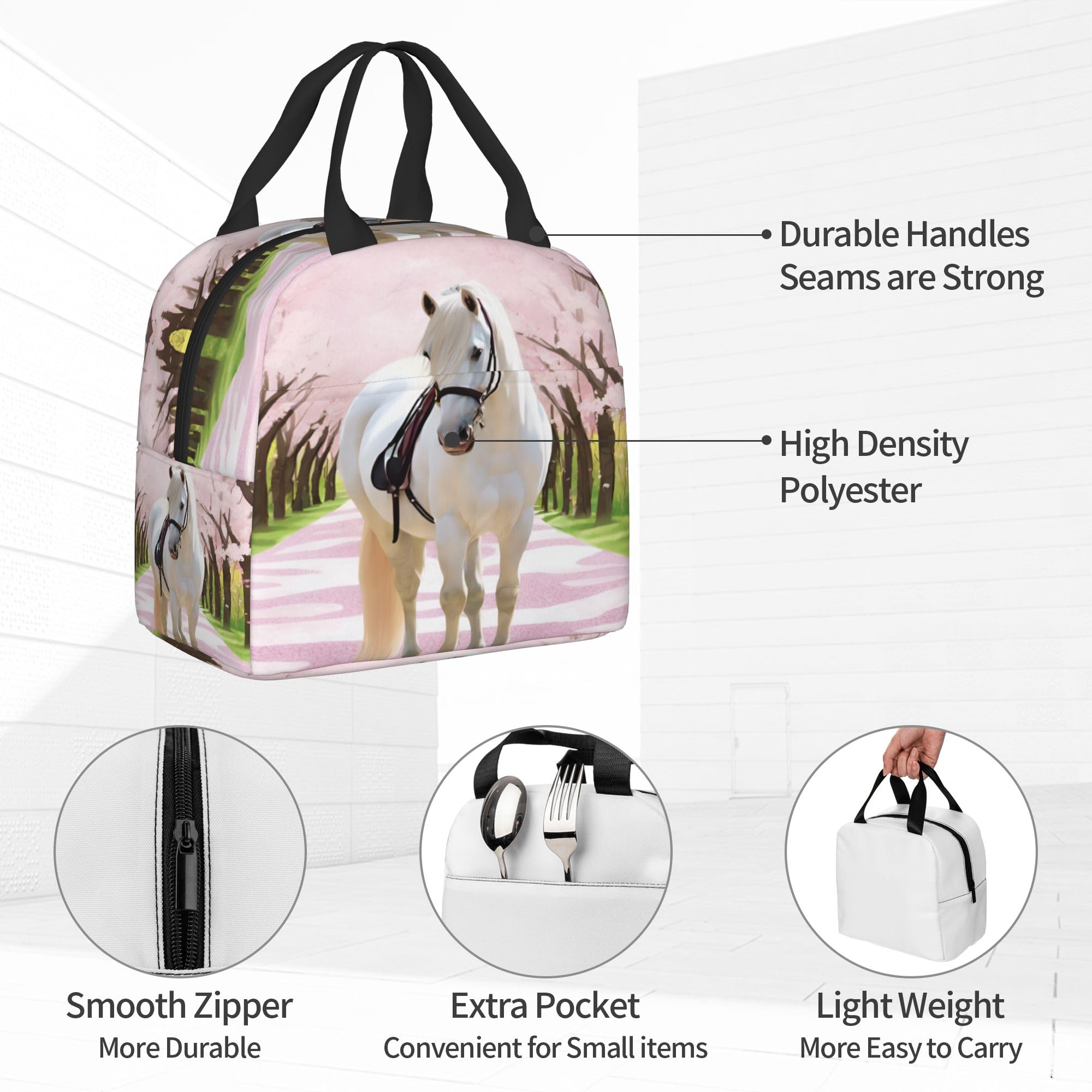 Insulated Lunch Box for Kids - Reusable Thermal Lunch Bag for Boys & Girls - Perfect for School, Camping, Hiking, Picnic, Beach & Travel - White Horse Design