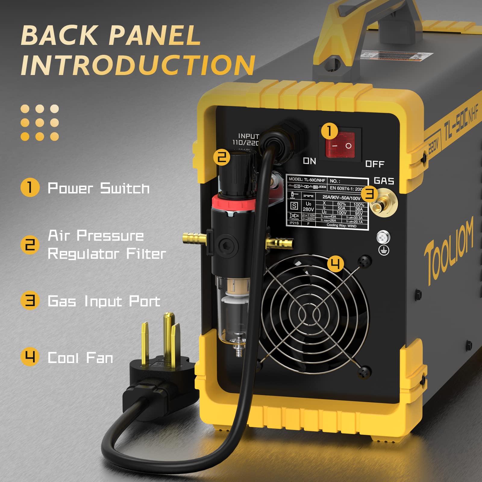 TOOLIOM 50A Plasma Cutter, Non-Touch Pilot ARC, 110V/220V Dual Voltage, 1/2