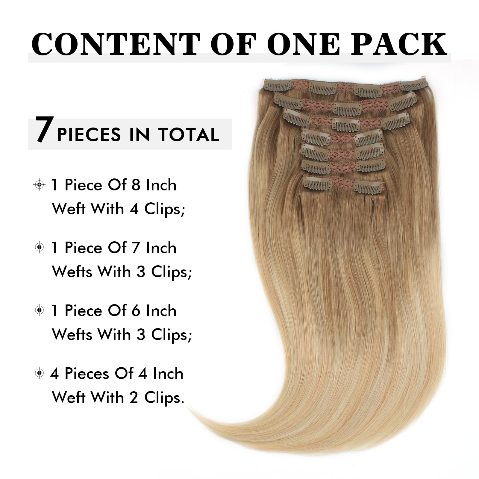 Sixstarhair Remy Human Hair Extensions Clip-In 16inch Balayage Ash Brown to Dirty Blonde & Ash Blonde 140g Full Pack [B8-18-60#] - Perfect for Parties, Weddings & Everyday Styling