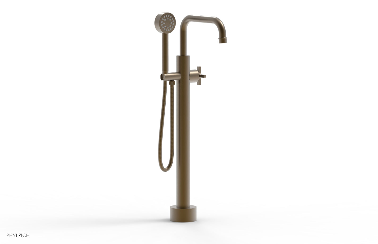 HEX MODERN Low Floor Mount Tub Filler with Cross Handle & Hand Shower - Model 501 54 03 - Perfect for Contemporary Bathroom Renovations & Spa-Like Shower Experiences