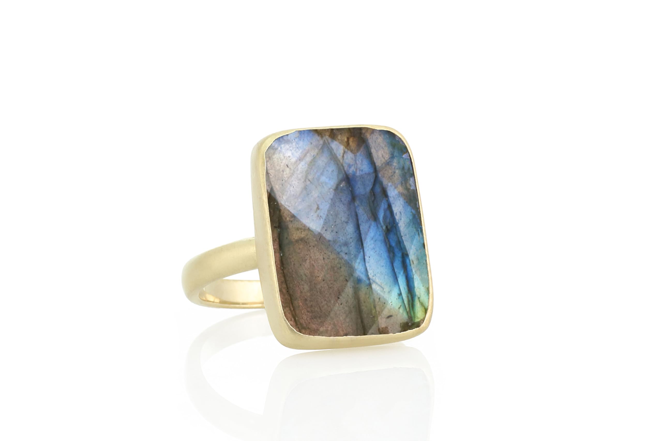 Labradorite Statement Ring - Gold Filled Rectangle Cut Gemstone Ring - Bezel Set Stackable Jewelry - Big Flashy Ring for Women | Perfect for Parties, Weddings & Everyday Elegance