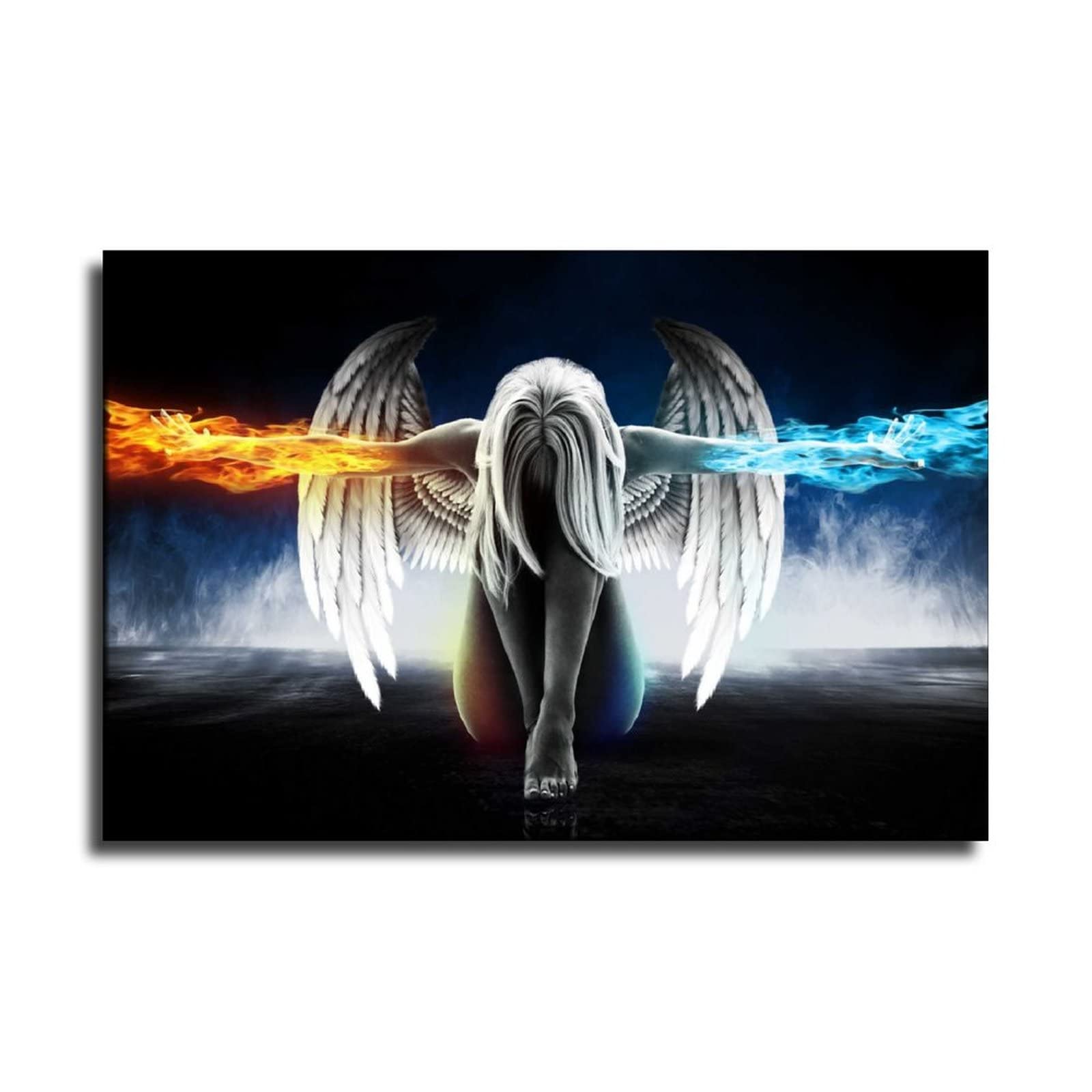 Fire and Ice Water Angel Canvas Wall Art - Beautiful Wings Girl Painting for Living Room & Bedroom Decor | Elegant Home Decoration Poster for Walls, Perfect Gift Idea