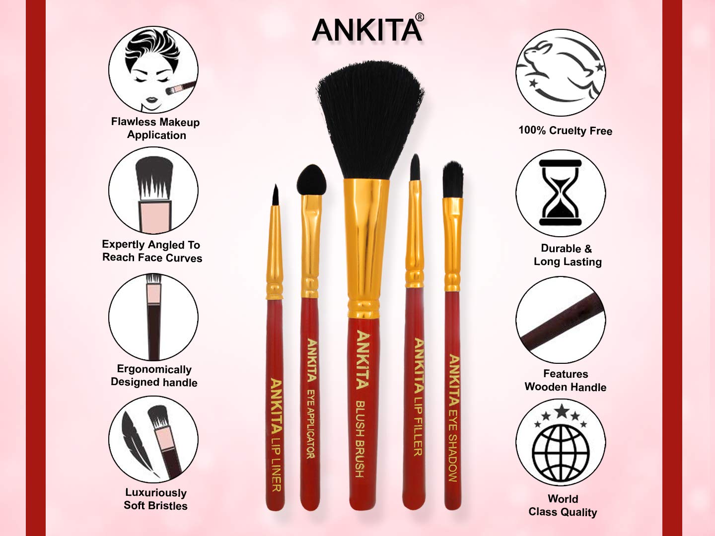 Ankita 12-Piece Synthetic Makeup Brush Set - Blush, Eyeshadow, Lip Liner & Filler Brushes - Professional Makeup Brush Kit for Flawless Face & Eye Makeup Application - Perfect for Daily Use, Travel & Professional Makeup Artists