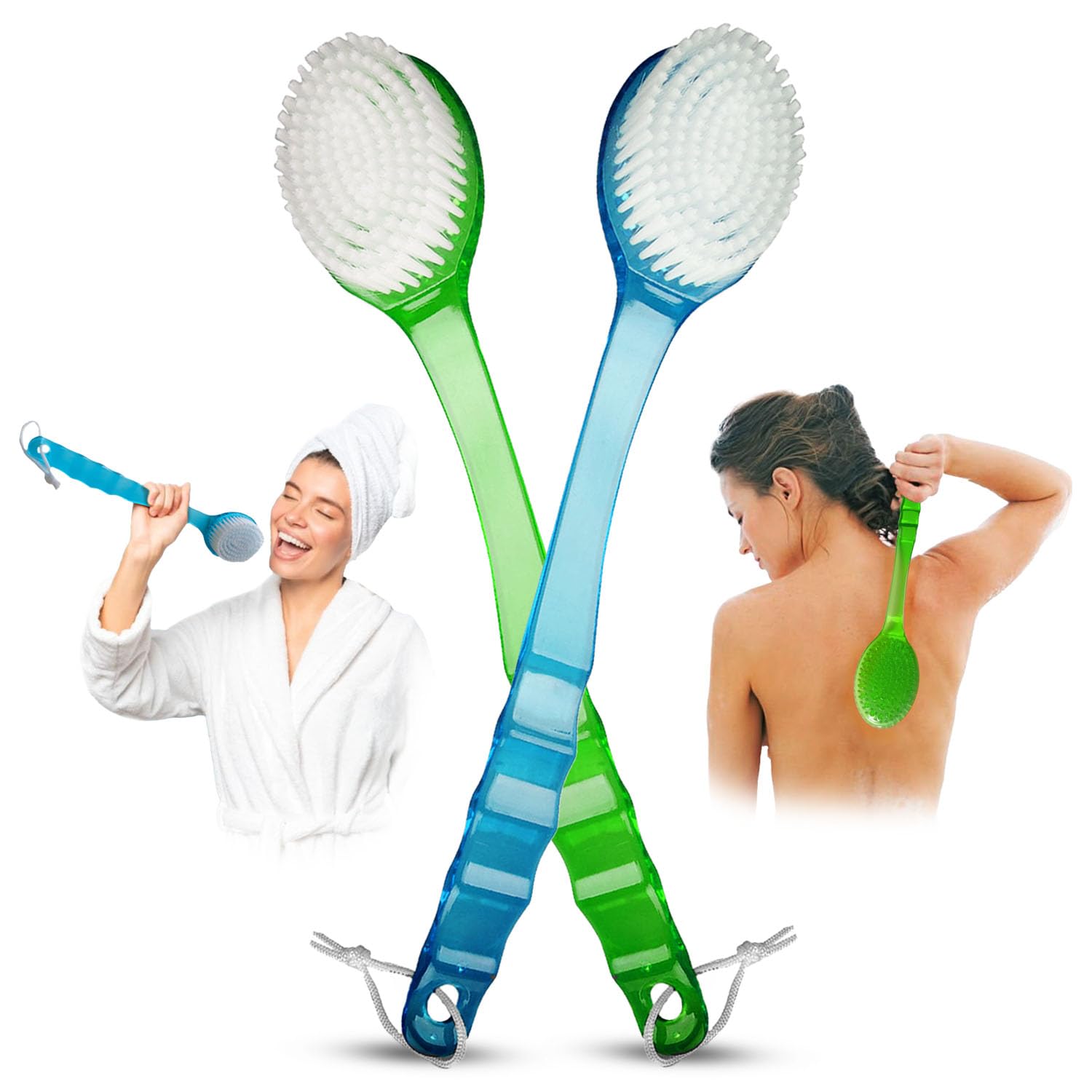 2 Pack Back Scrubber Shower Brush with 14 Inch Long Handle - Soft Bristles Body Exfoliator for Men & Women - Perfect for Wet/Dry Bath Skin Care & Spa Relaxation at Home