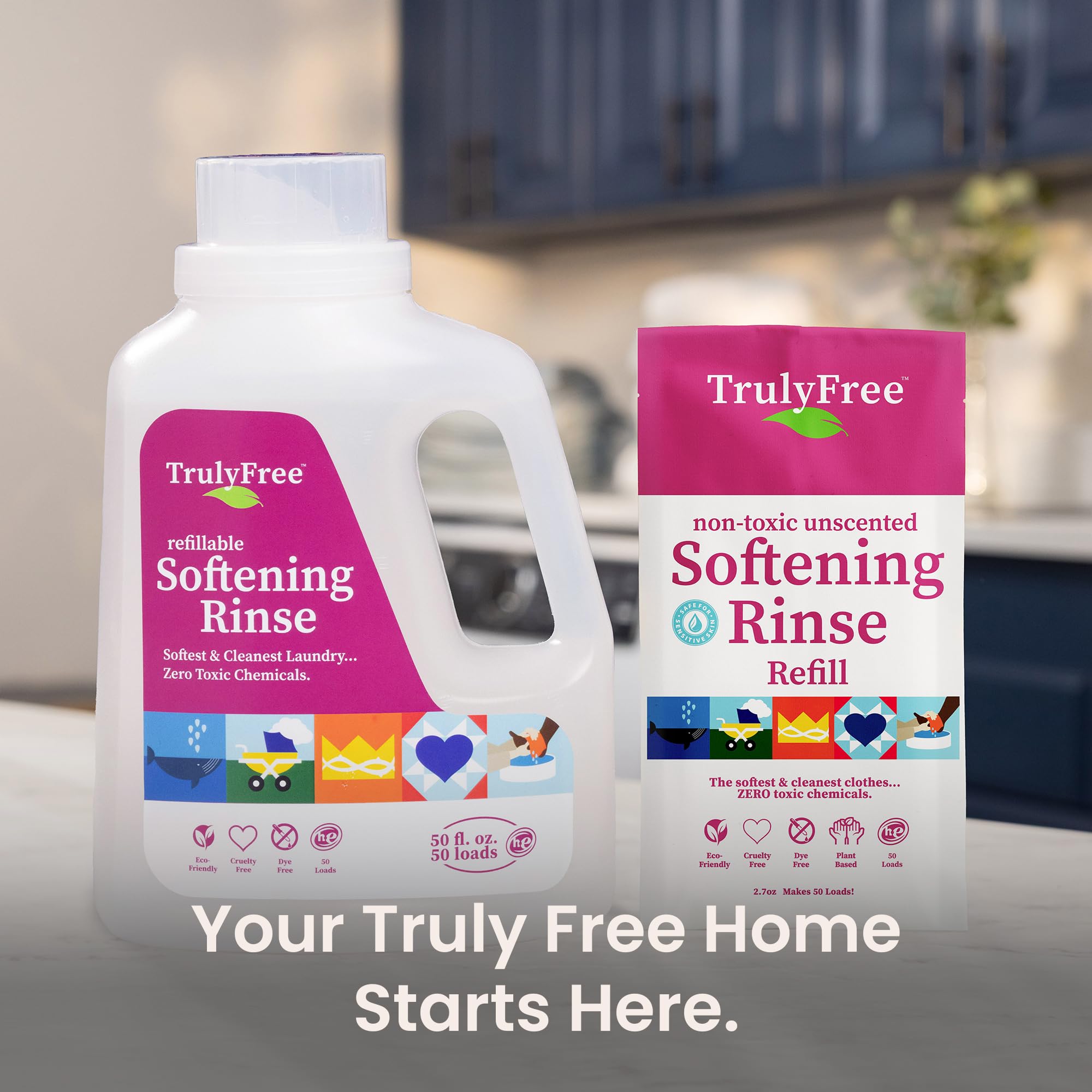 Truly Free Fabric Softener for Clothes | Hypoallergenic & Plant-Based Laundry Conditioner | Safe for Sensitive Skin, Babies & Kids | Includes 50oz Refillable Bottle with Measuring Cap | Unscented, 50 Loads | Perfect for Eco-Friendly & Gentle Fabric Care in Daily Laundry
