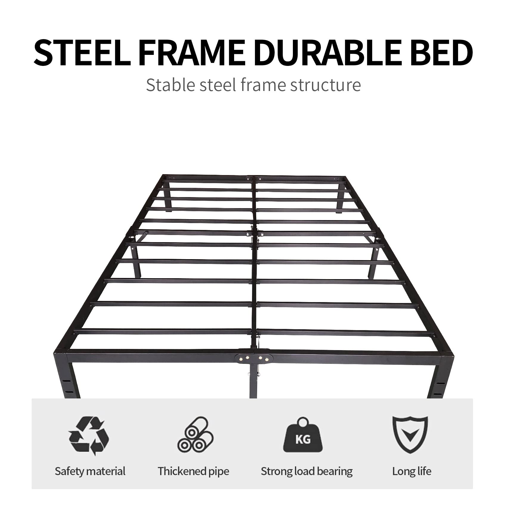 UNICOO Heavy Duty Metal Platform Bed Frame - Full Size, Steel Slat Support, Anti-Slip, Noise Free, Easy Assembly, No Box Spring Needed - Perfect for Modern Bedrooms, Guest Rooms & Dormitories