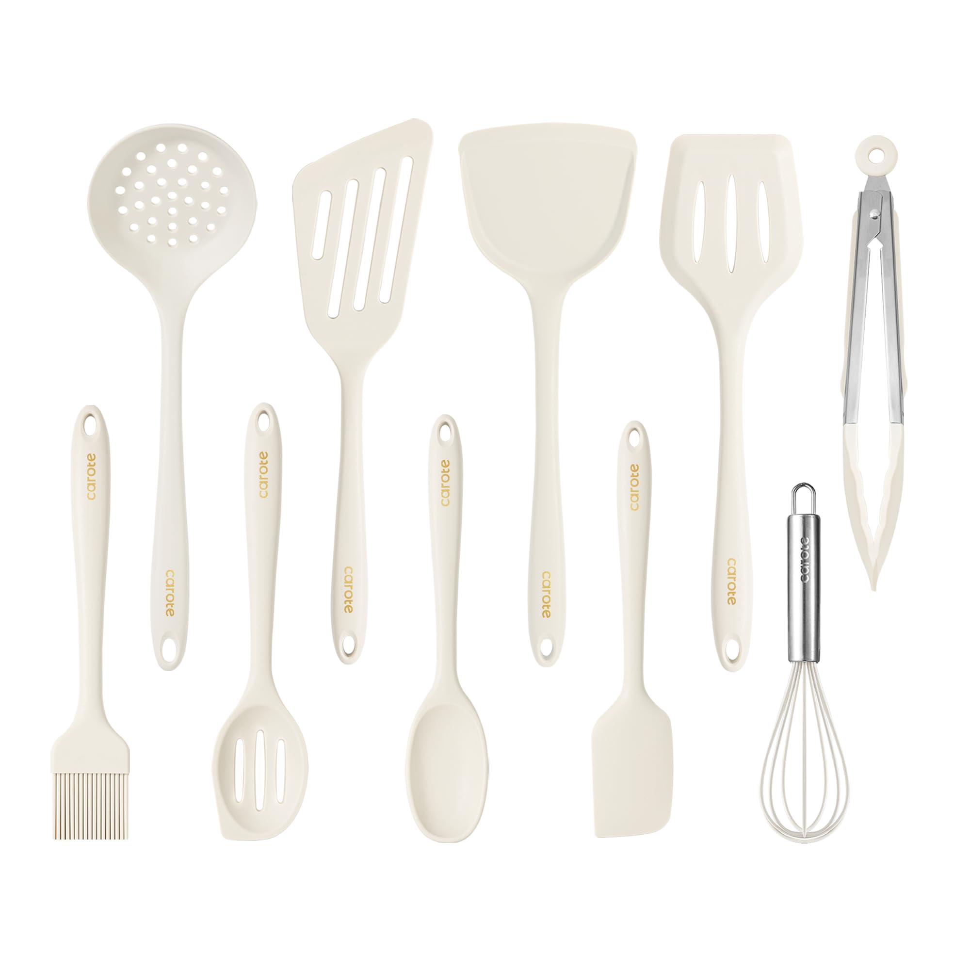 CAROTE 10-Piece Silicone Kitchen Utensil Set for Nonstick Cookware - Heat Resistant Cooking Tools with Spatula, Turner & More (White, Odorless) - Perfect for Baking, Frying & Everyday Cooking