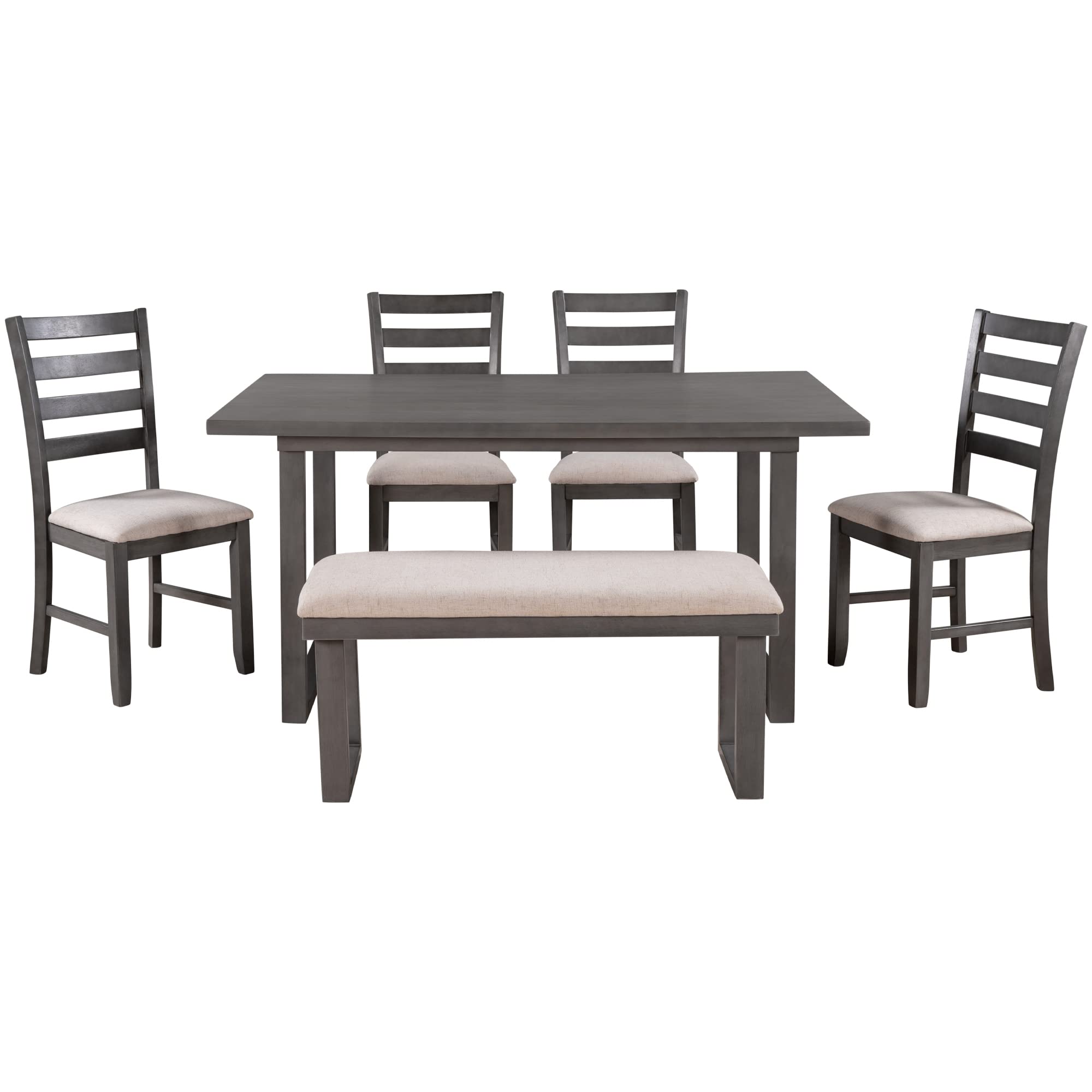 **6-Person Kitchen Dining Set with Table, 4 Chairs & Bench - High-Density Cushion Seating - Perfect for Family Meals, Entertaining & Small Spaces**