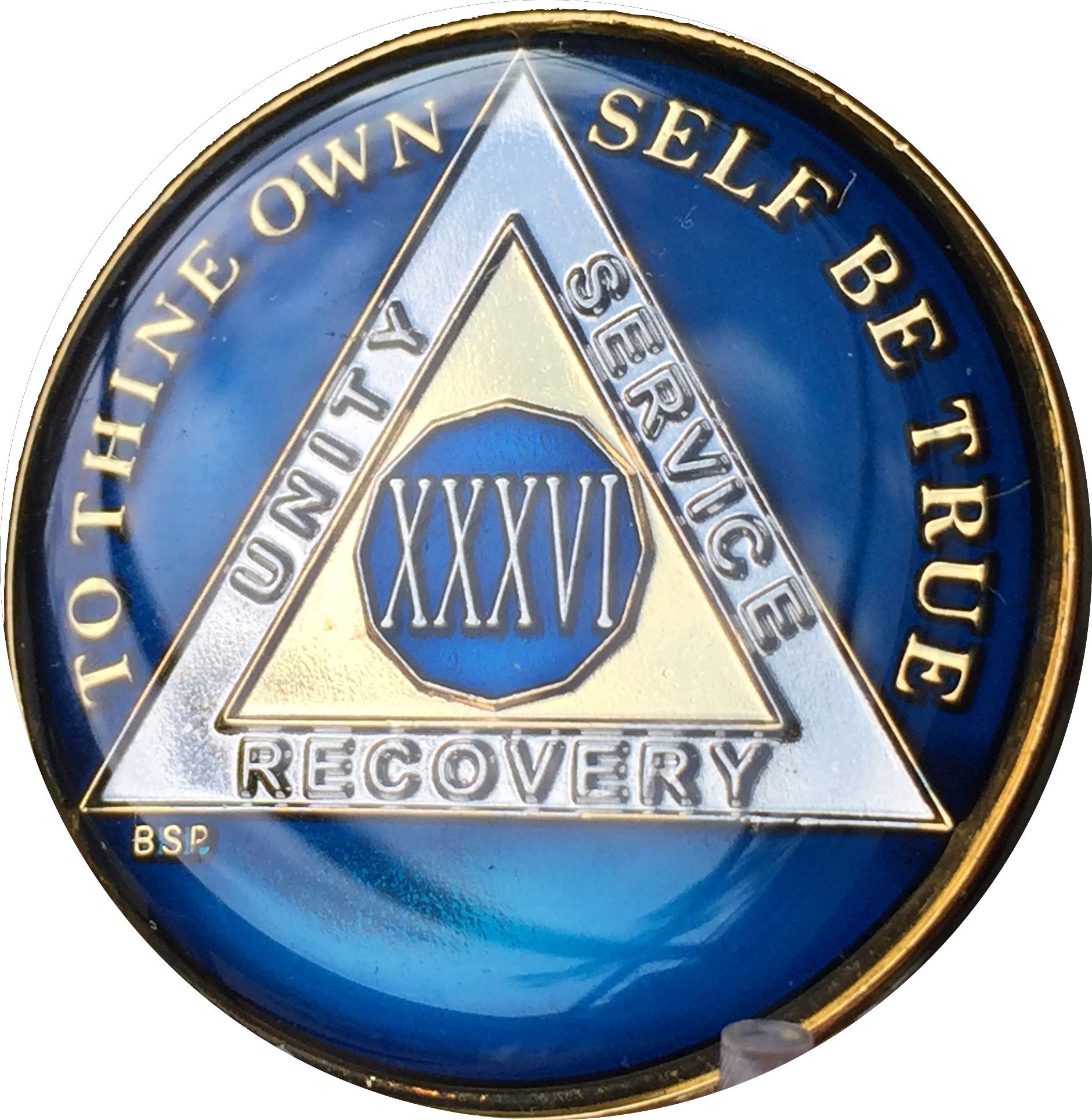 36 Year Midnight Blue AA Alcoholics Anonymous Medallion Chip - Tri-Plate Gold & Nickel Plated - Perfect for Recovery Milestones, Gifts & Support Group Meetings