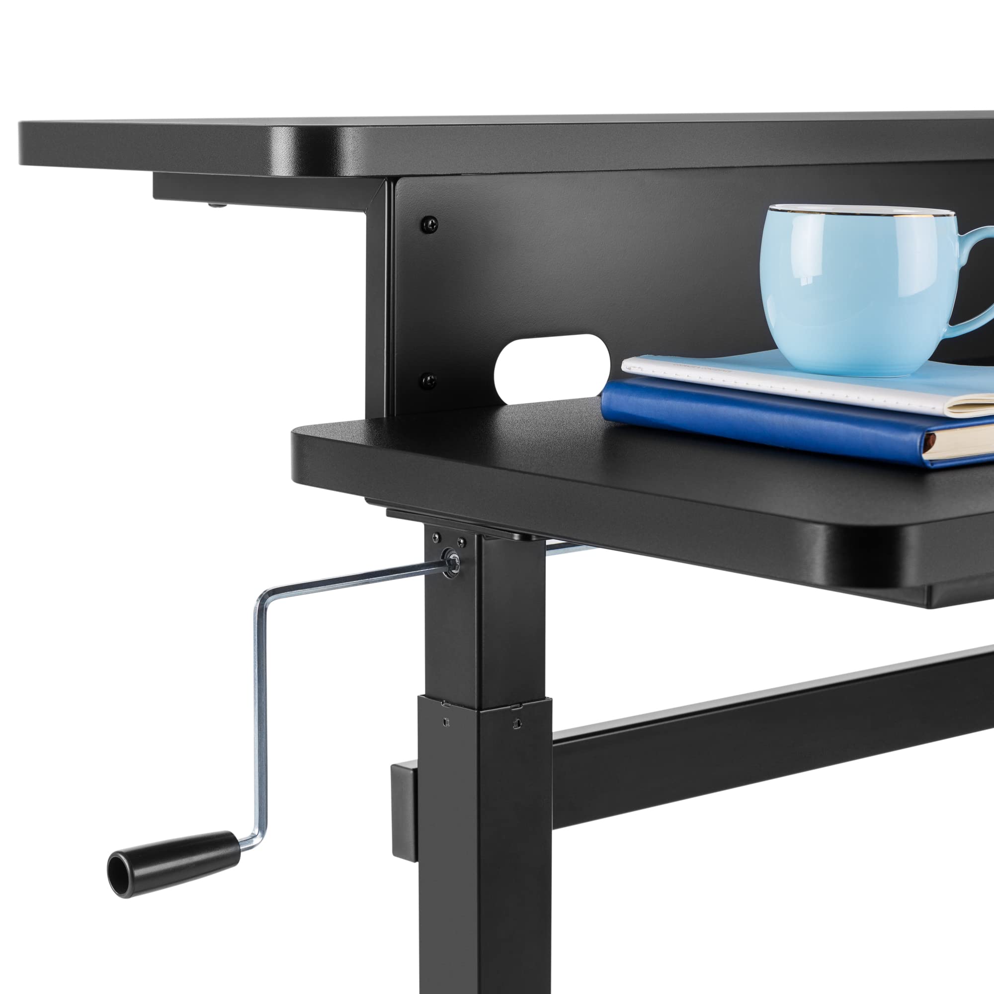 Tranzendesk 55 Inch Dual Level Standing Desk with Shelf - Adjustable Height Crank Sit Stand Workstation for Home & Office | Ergonomic Monitor Riser | Perfect for Remote Work, Gaming & Study (Black, 55in)