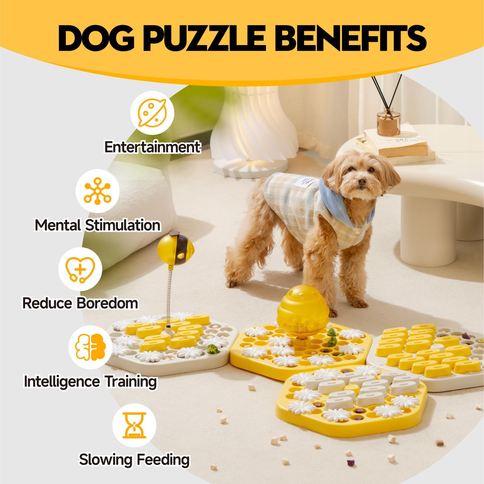 MEWOOFUN Interactive Dog Puzzle Toy for IQ Training - Slow Feeder & Mental Enrichment Game for Small Medium Large Smart Dogs - Treat Dispensing Brain Teaser for Boredom Relief & Anxiety Reduction (Perfect for Crate Training, Mealtime Fun & Indoor Play)