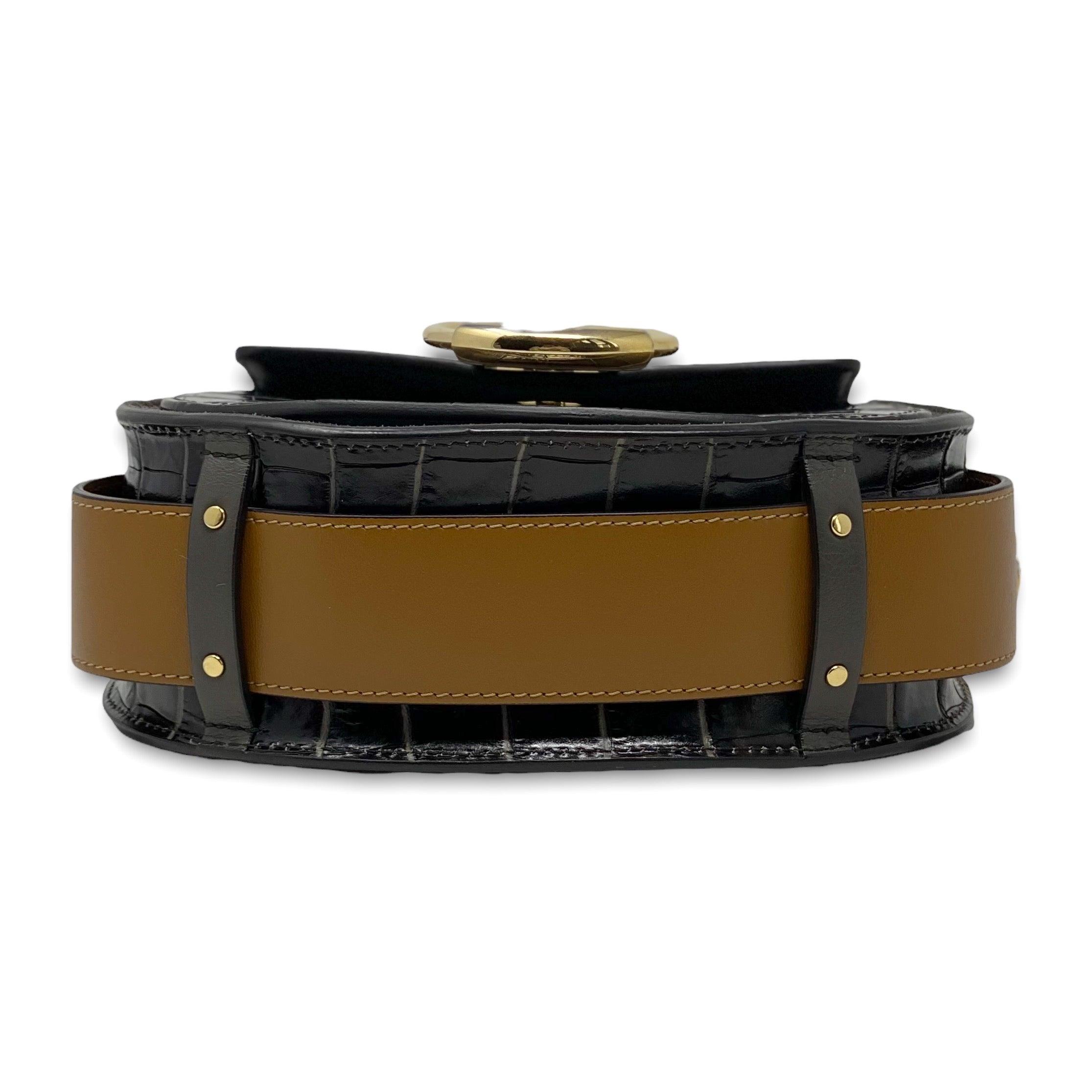 Chloé Small Tess Bag in Chocolate Croc Leather - Luxury Crossbody Purse for Women, Perfect for Date Night & Evening Events