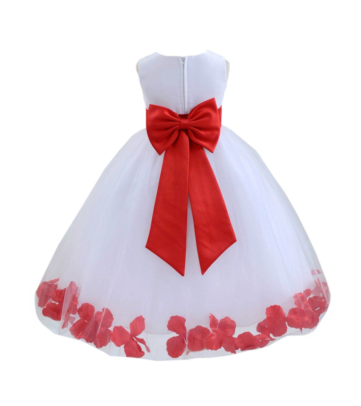White Tulle Rose Petals Flower Girl Dress - Elegant Christening Gown for Weddings & Baptisms (Style 302T) | Perfect for Flower Girls, First Communion & Special Occasions