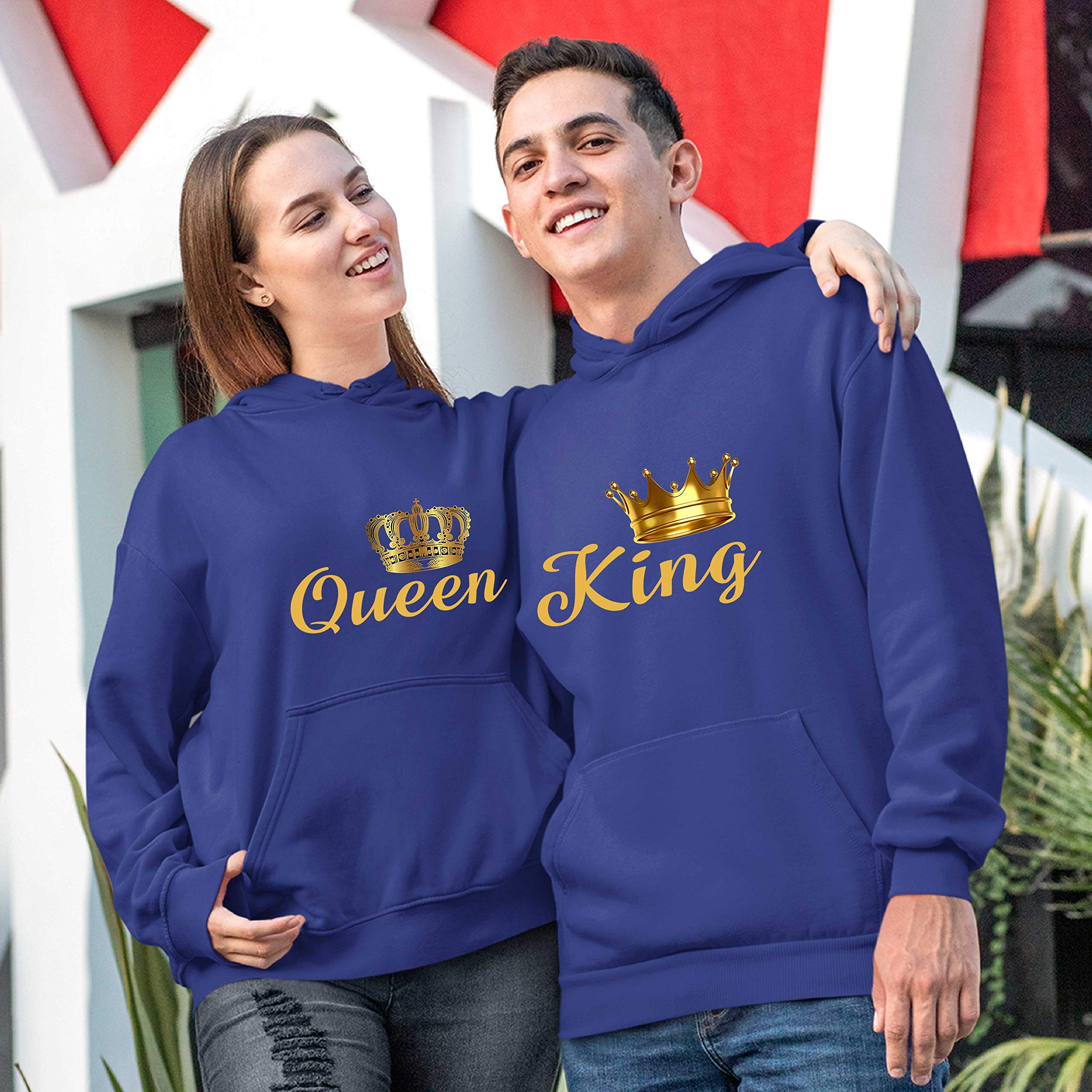 King Queen Matching Couple Hoodies - Unisex Pullover Sweatshirt for Couples, Best Friends & Family | Cozy Winter Outfits, Valentine's Gifts, Anniversary Presents