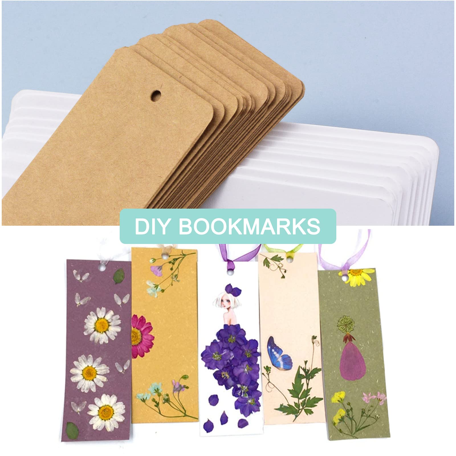 Premium WANDIC Blank Bookmarks Set - 60 White & Brown Cardstock Bookmarks with Holes + 60 Colorful Tassels for DIY Crafting, Scrapbooking, Journaling & Gift Making - Perfect for Book Lovers, Teachers & Students