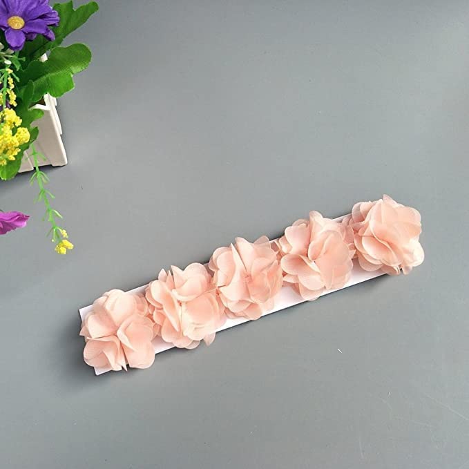 Fmeida Soft Stretchy Flower Headbands for Baby Girls - Elastic Floral Hair Accessories for Newborns, Infants & Toddlers (Champagne) | Perfect for Photos, Parties & Everyday Wear