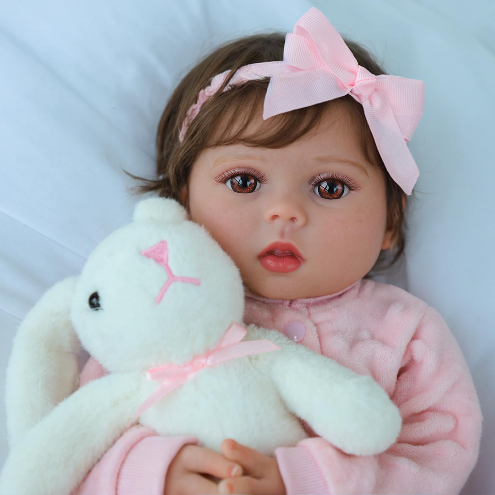 SCOM 18 Inch Realistic Reborn Baby Doll - Lifelike Silicone & Vinyl Girl Doll with Weighted Body, Perfect Gift for Kids Ages 3+ | Great for Playtime, Therapy, Collecting & Photography Props