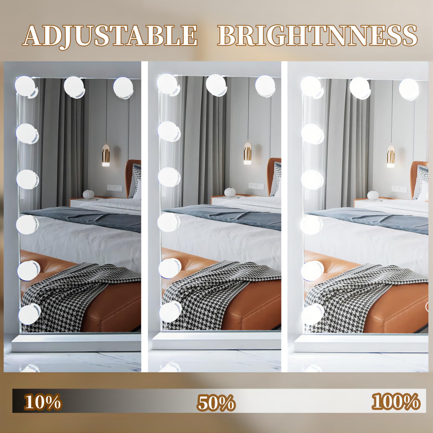 Vanity Mirror with Lights - 17 Dimmable LED Bulbs, 3 Color Lighting Modes, Detachable 10X Magnification, Touch Control (23.6x19.7 Inch, White) - Perfect for Makeup Application, Skincare Routine, and Professional Salon Use