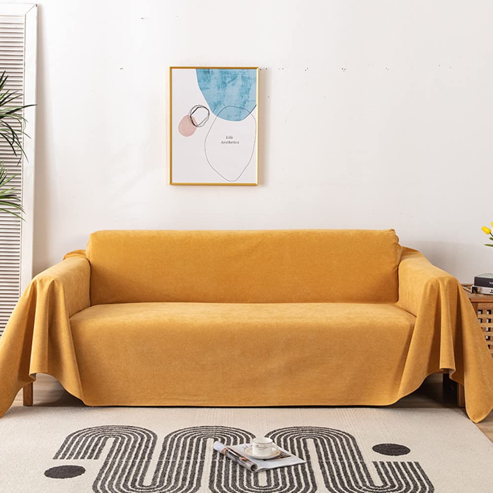 Universal Non-Slip Waterproof Sofa Slipcover - Soft Corduroy Couch Protector for Pets & Kids - Yellow Size S - Perfect for Living Room, Family Room & Pet-Friendly Homes