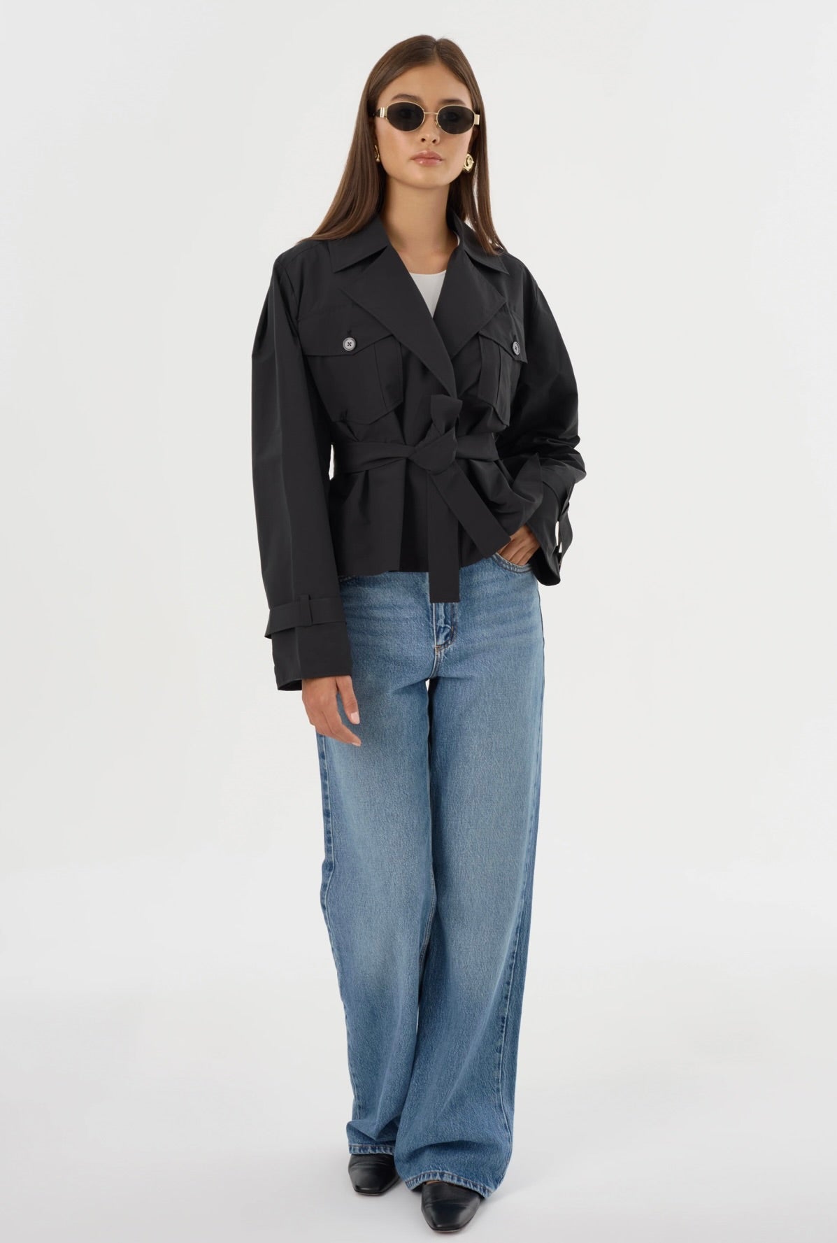 Quinn Women's Black Cropped Trench Coat - Stylish Water-Resistant Lightweight Jacket for Spring & Fall Fashion | Perfect for Office, Dating & Outdoor Activities
