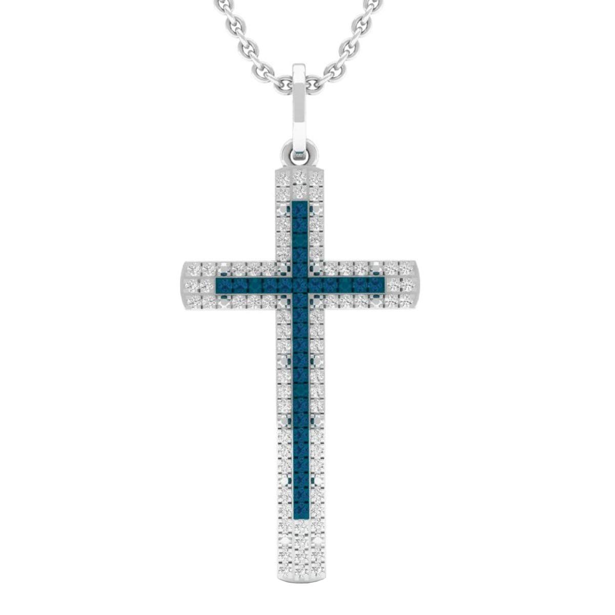 0.25 Carat Round Blue & White Diamond Women's Cross Pendant in Solid Gold | Dazzlingrock Collection | Elegant Necklace for Church, Wedding & Everyday Wear