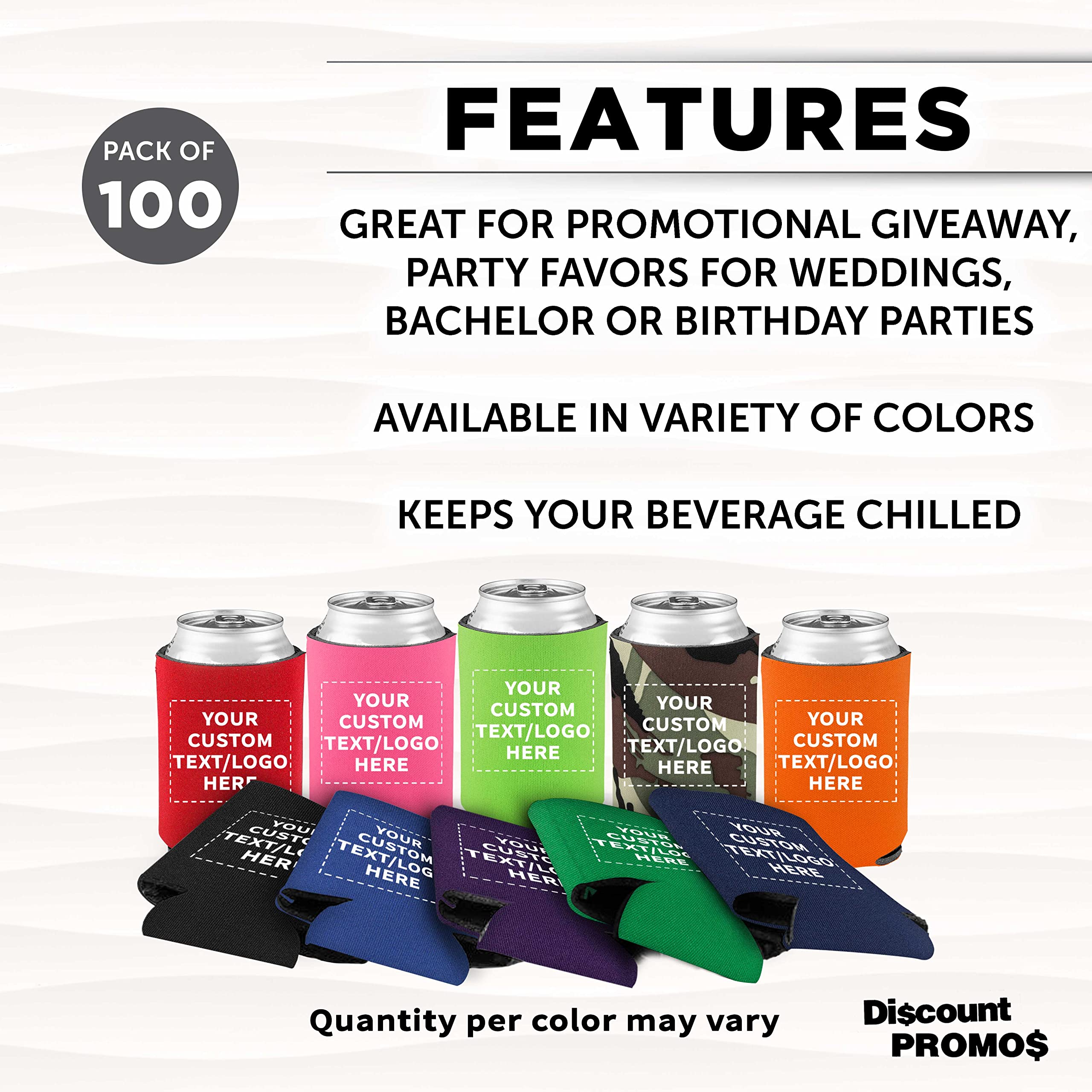 100-Pack Custom Assorted Collapsible Can Coolers - Bulk Personalized Beer & Soda Sleeves - Keep Drinks Cold for Hours - Perfect for Parties, BBQs, Tailgating & Outdoor Events